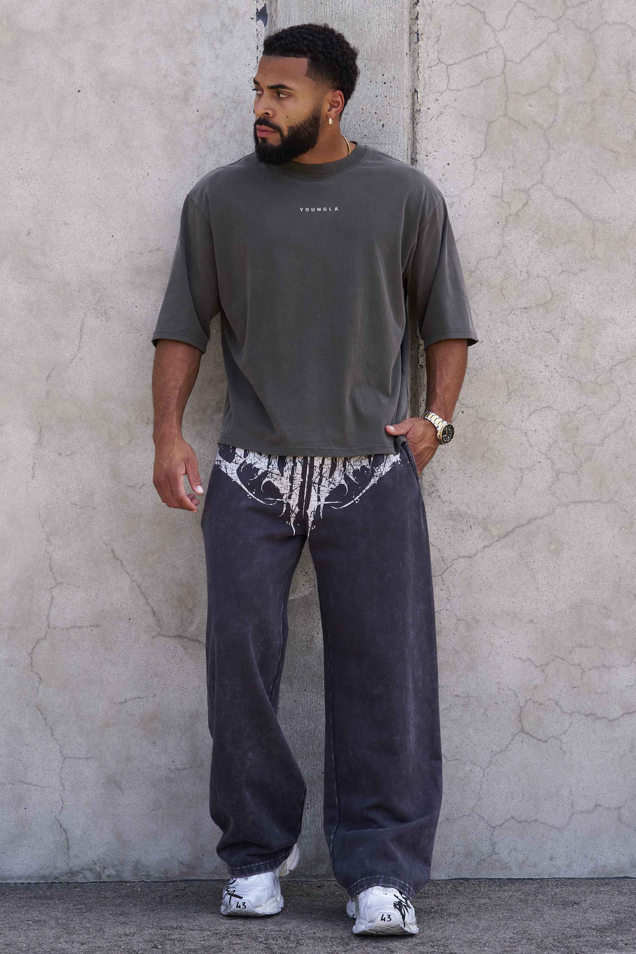 Outfit shot pairing joggers with Japanese streetwear hoodie