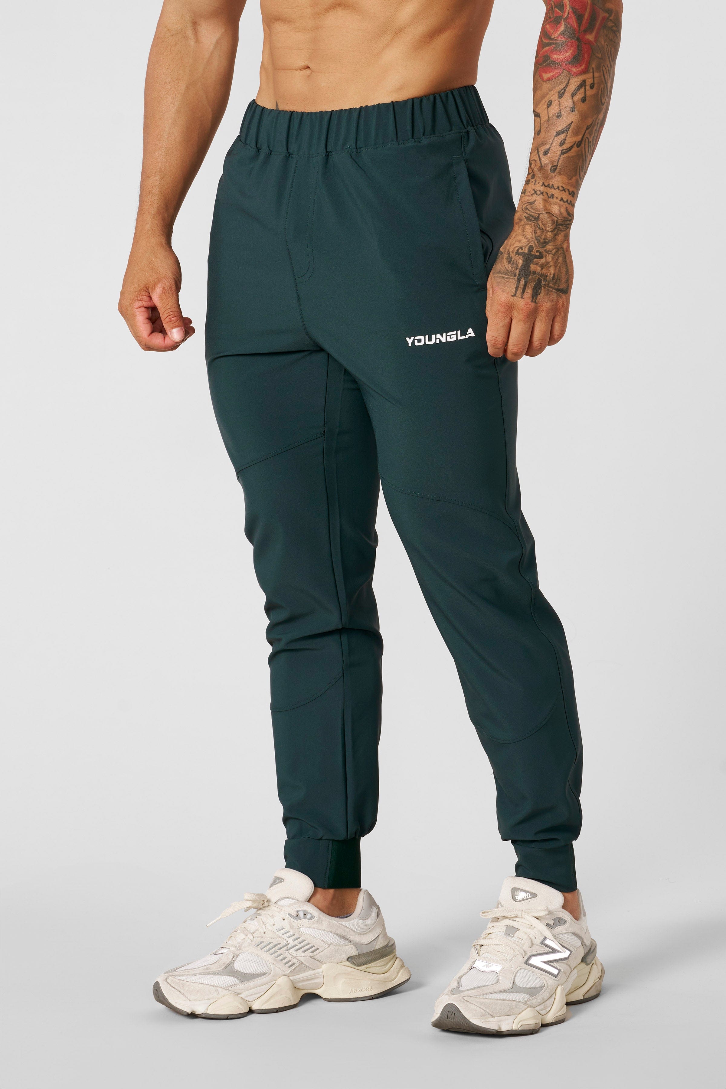 Model showcasing the fit of the joggers during a workout.