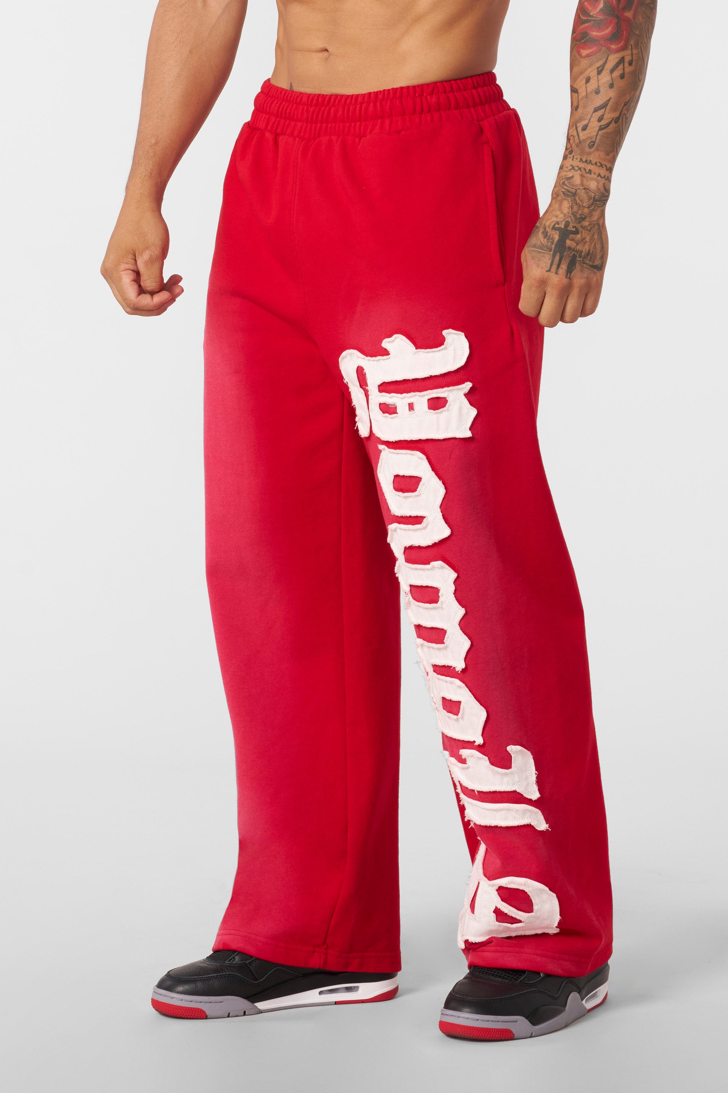 Side view of relaxed fit joggers for men