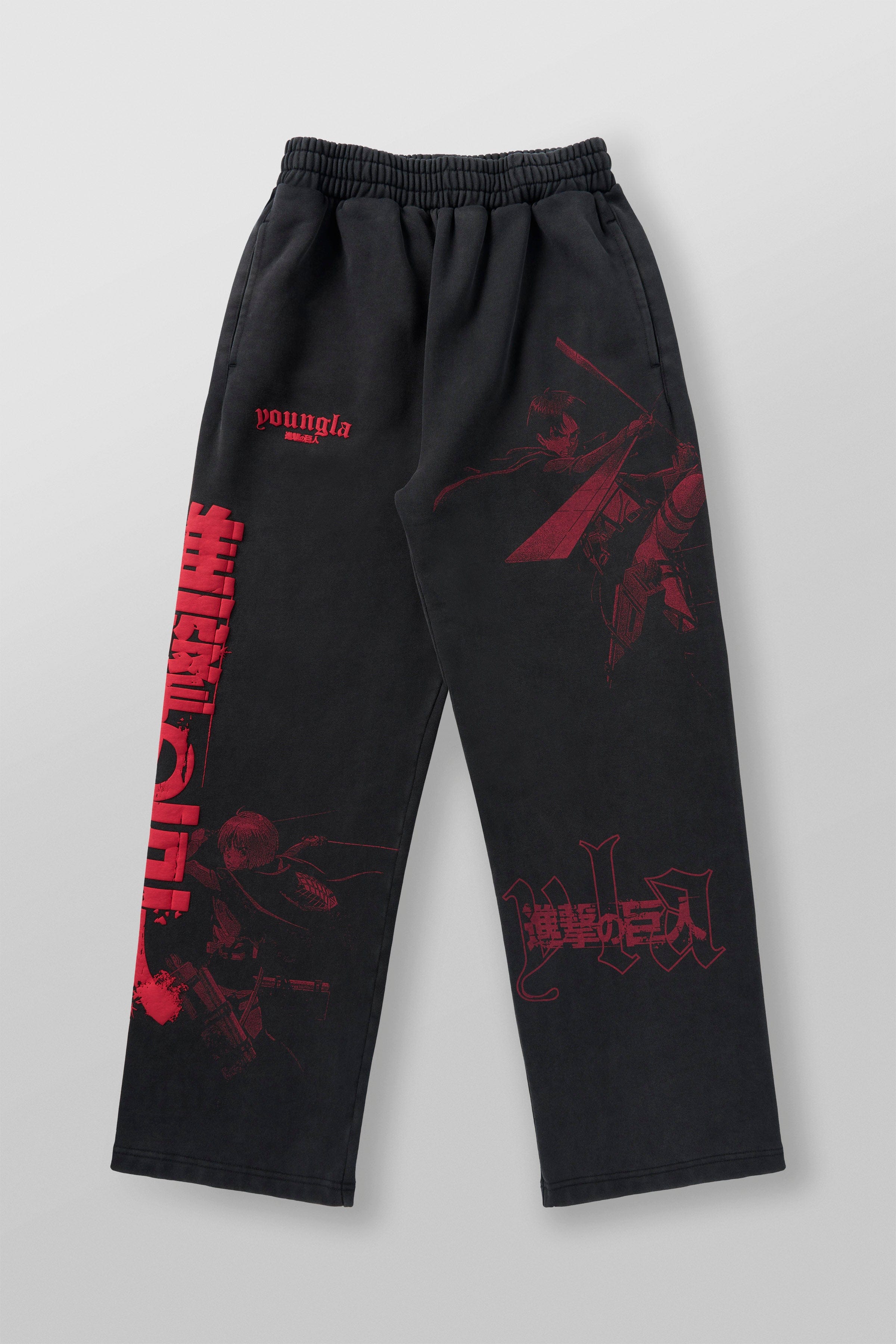 Back view of mens baggy joggers, displaying the no-cuff design and relaxed fit.