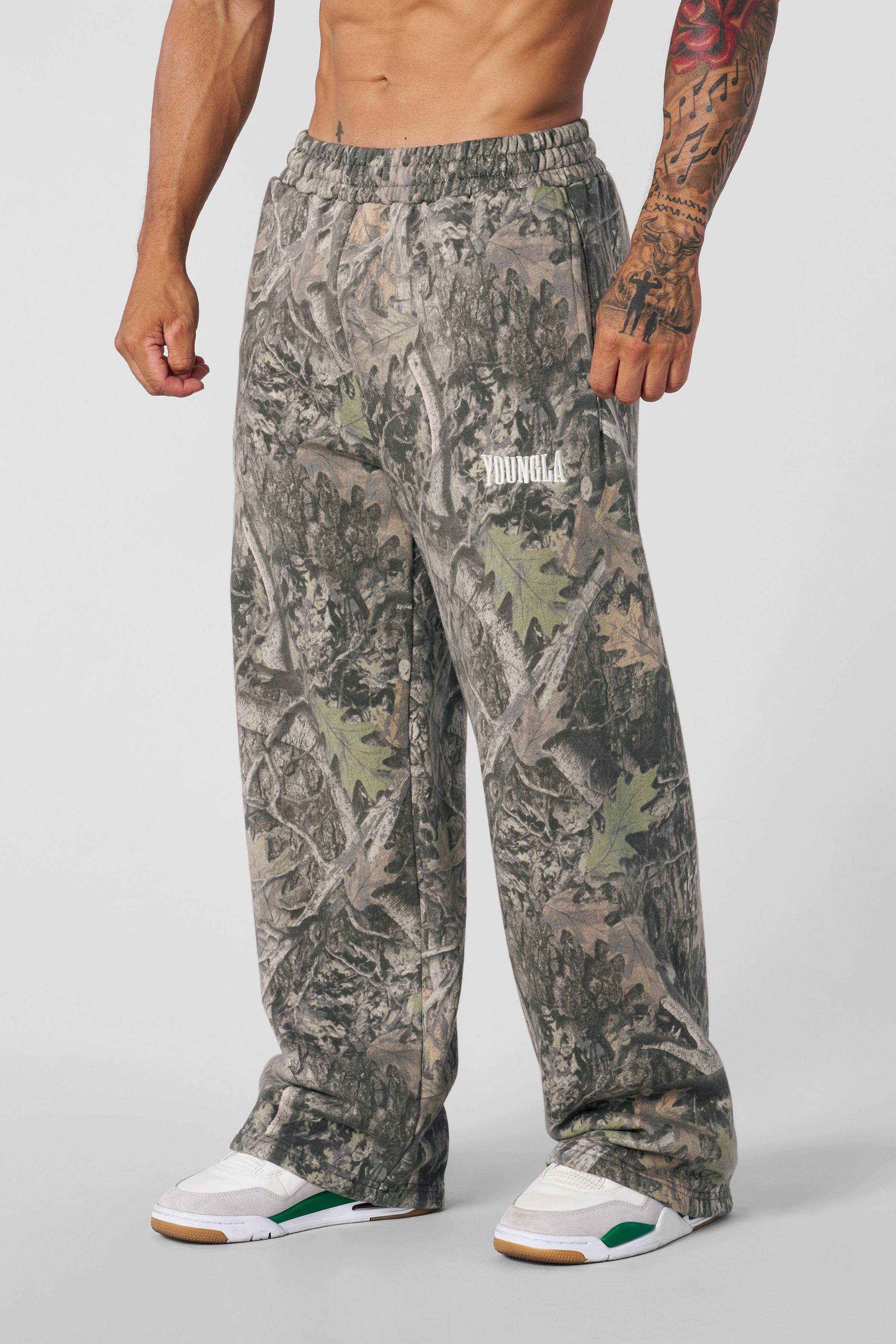 Rear view showing the relaxed fit of these comfortable sweatpants.