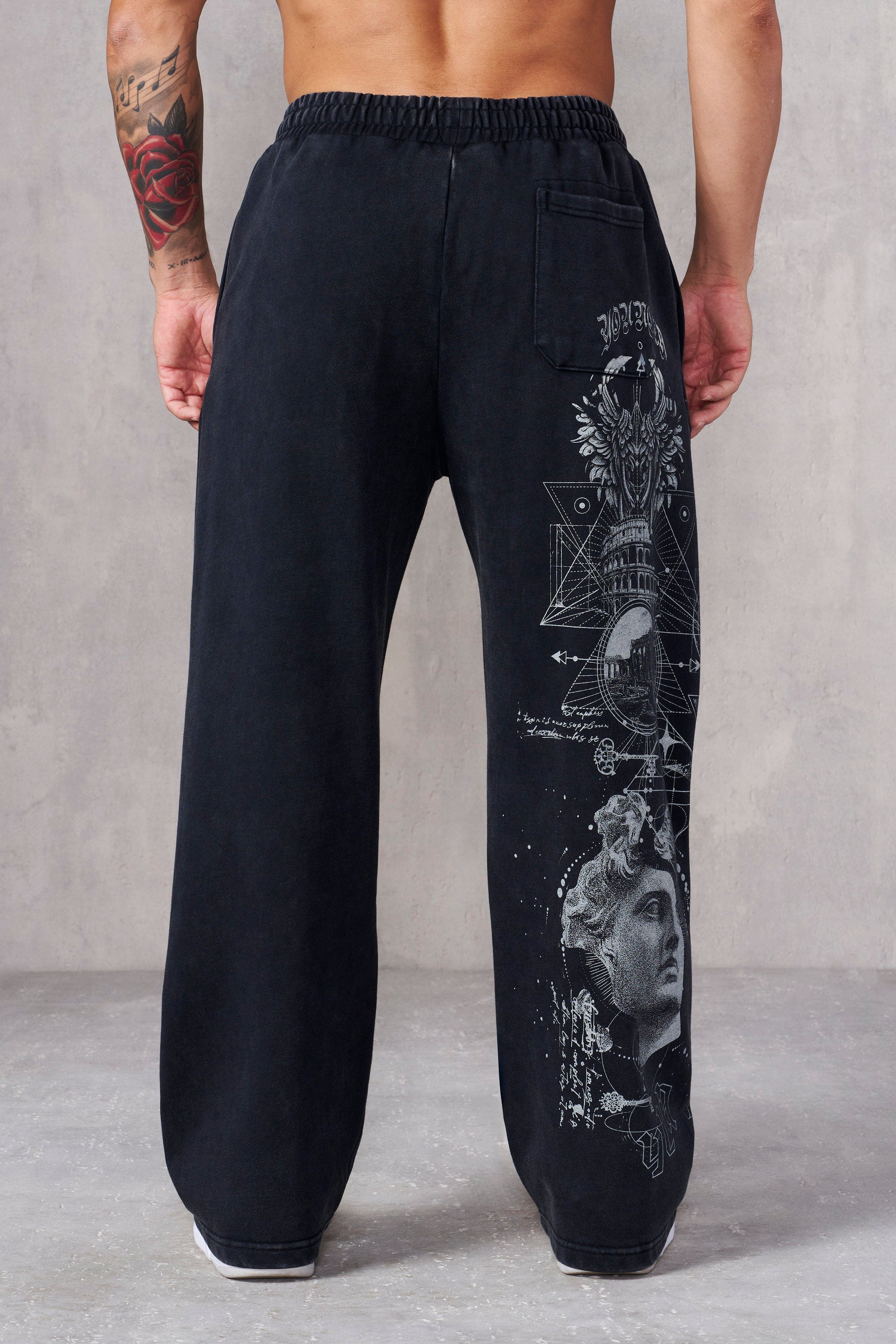 Relaxed fit cotton French terry sweats with bold graphic design, side angle