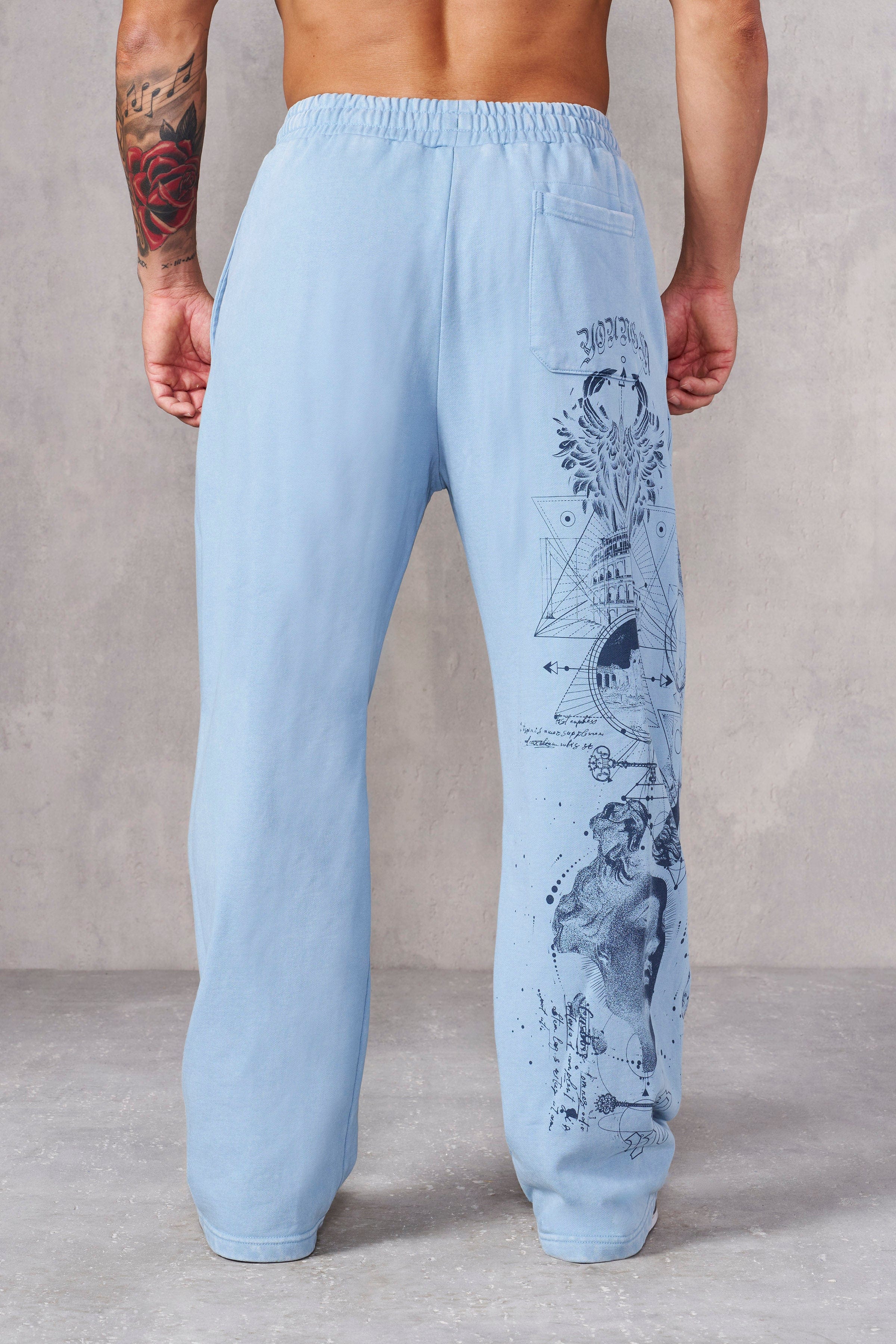 Relaxed fit cotton French terry sweats with bold graphic design, side angle