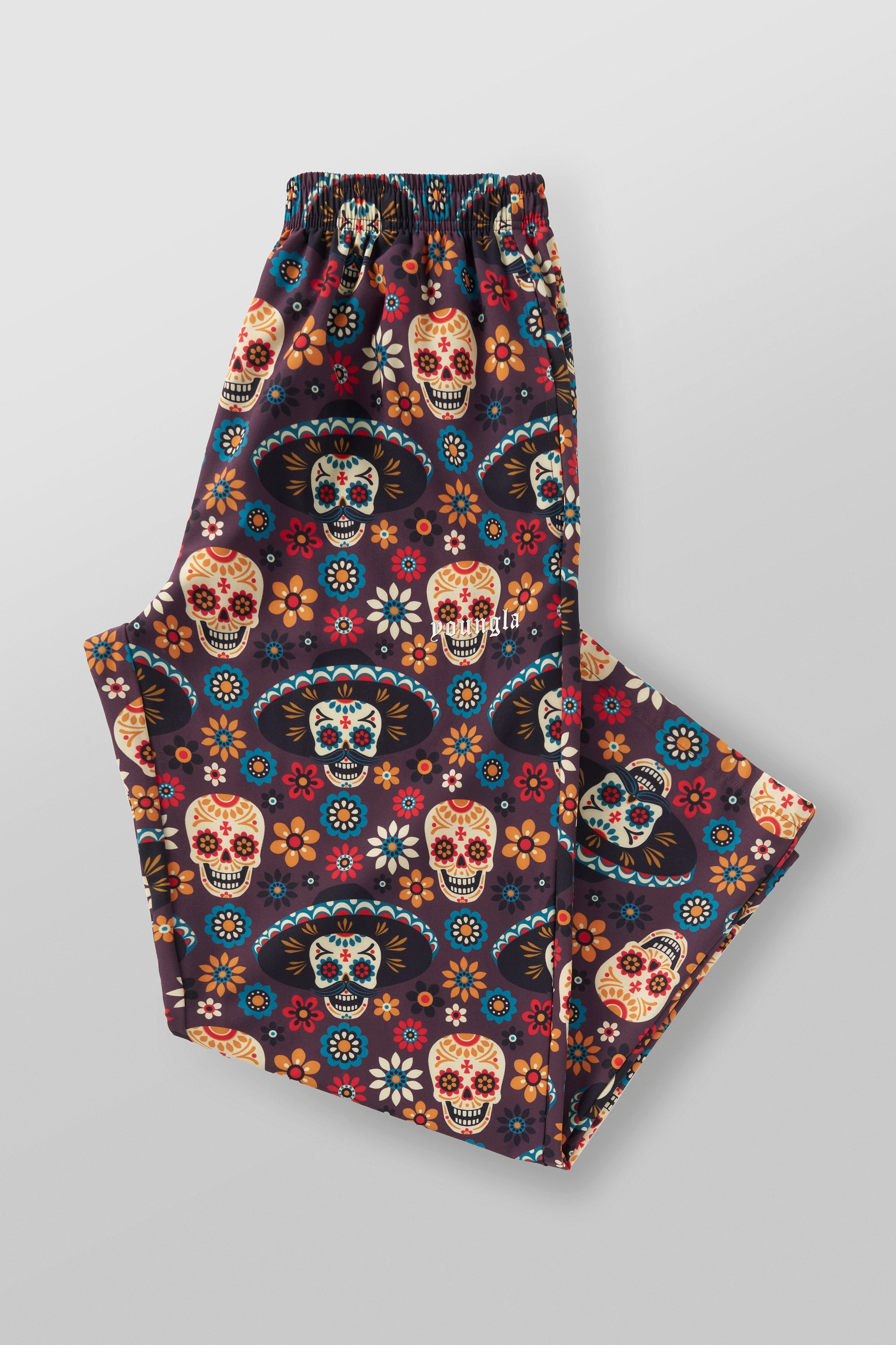Front view of skull pants showing the edgy skull design, ideal for activewear enthusiasts