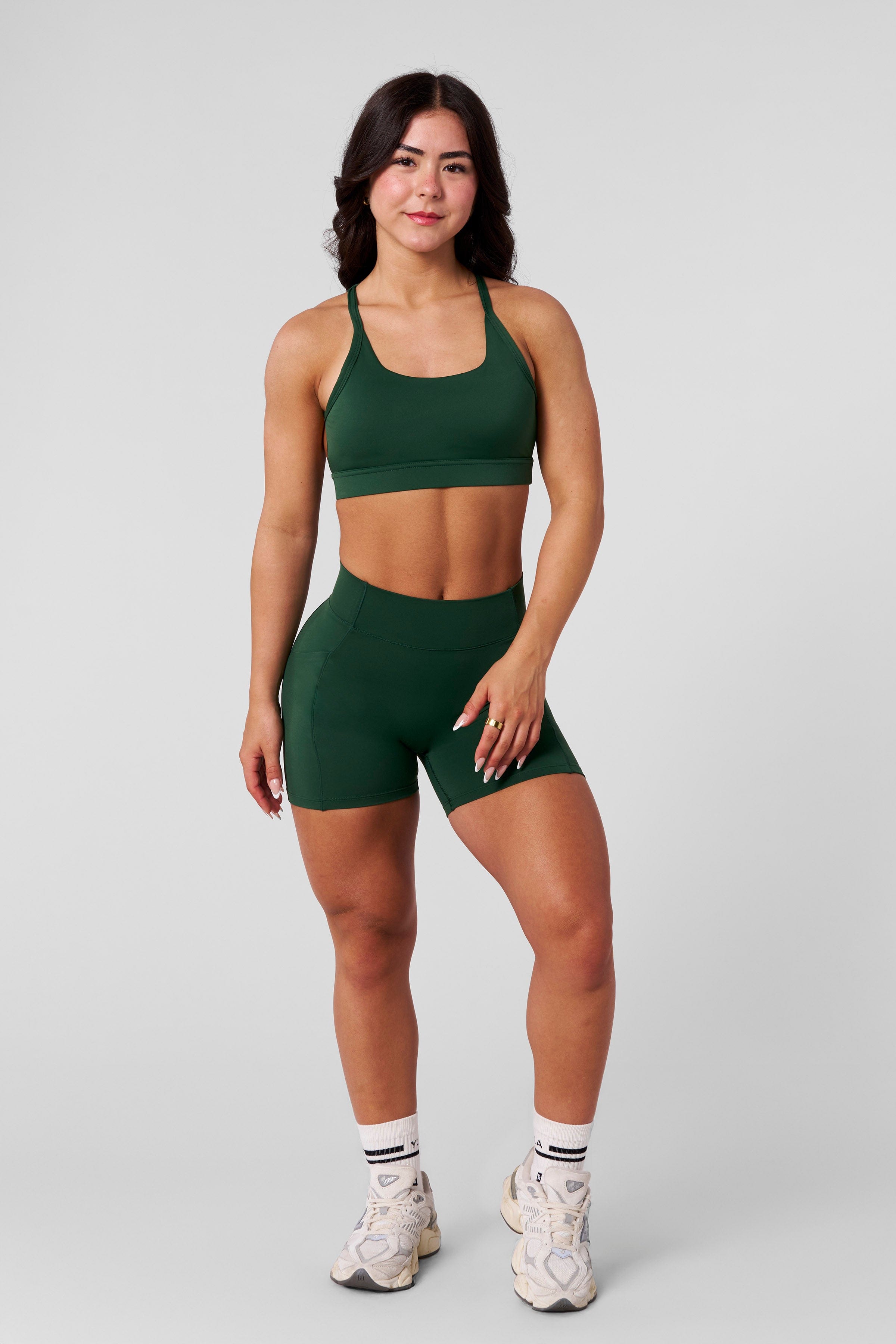 Back view showing the compression shorts’ seamless waistband design