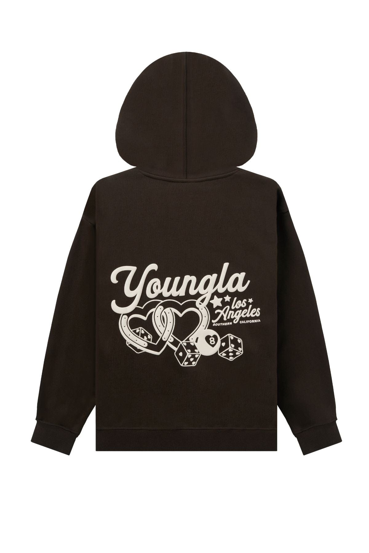 Close-up of the puff print detail on the oversized hoodie.