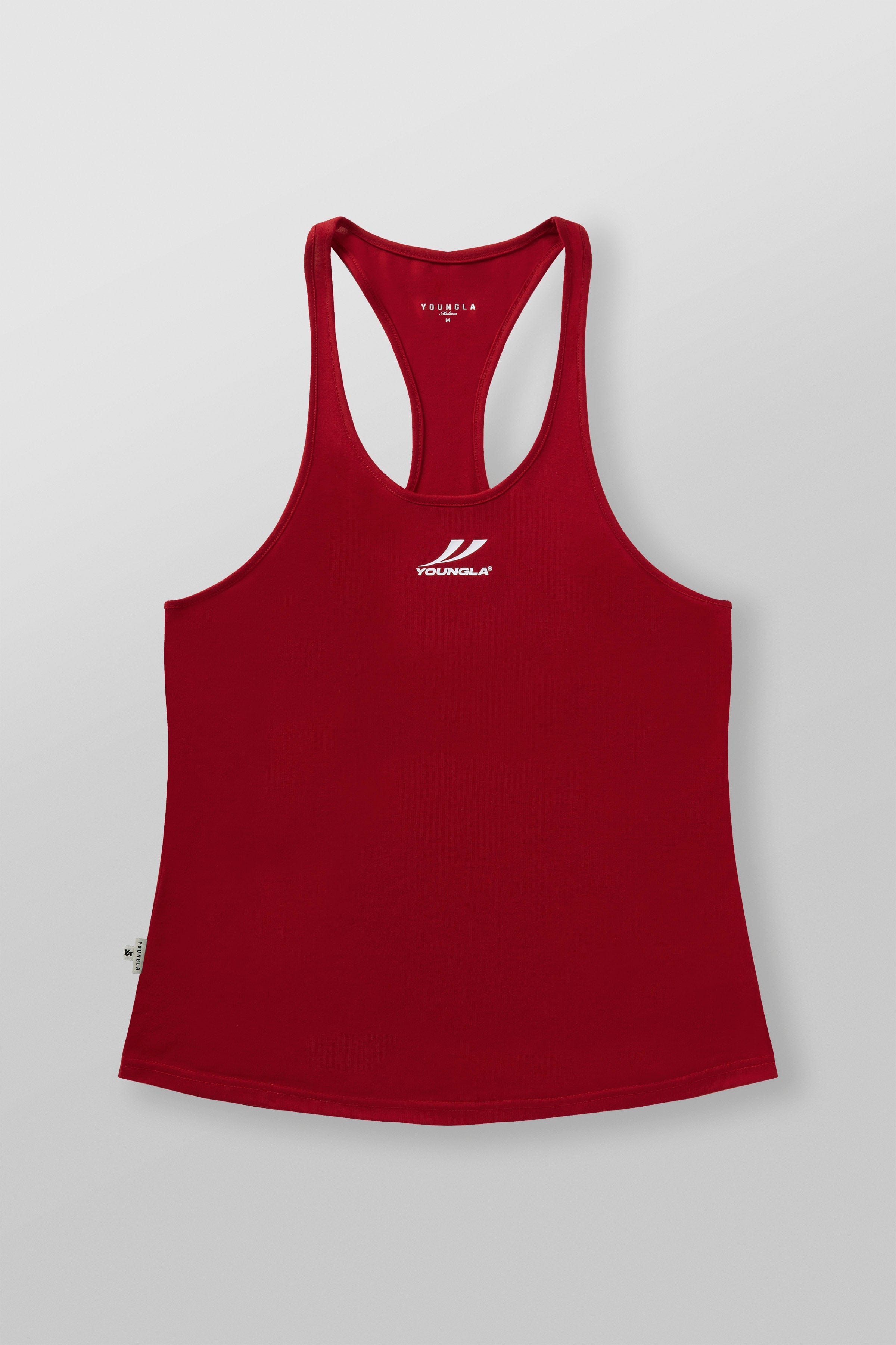 Front view of black mens gym stringer tank for intense upper body training