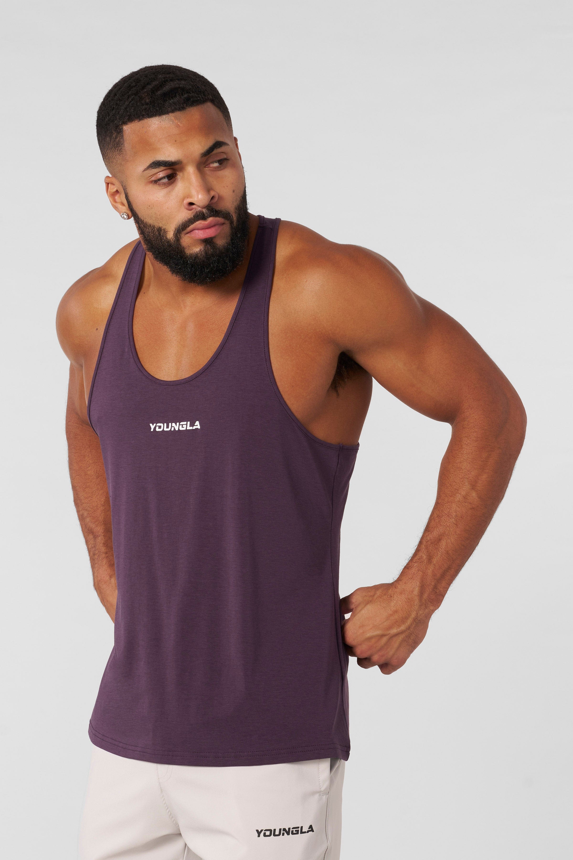 Close-up of the fabric texture of the gym sleeveless shirt.