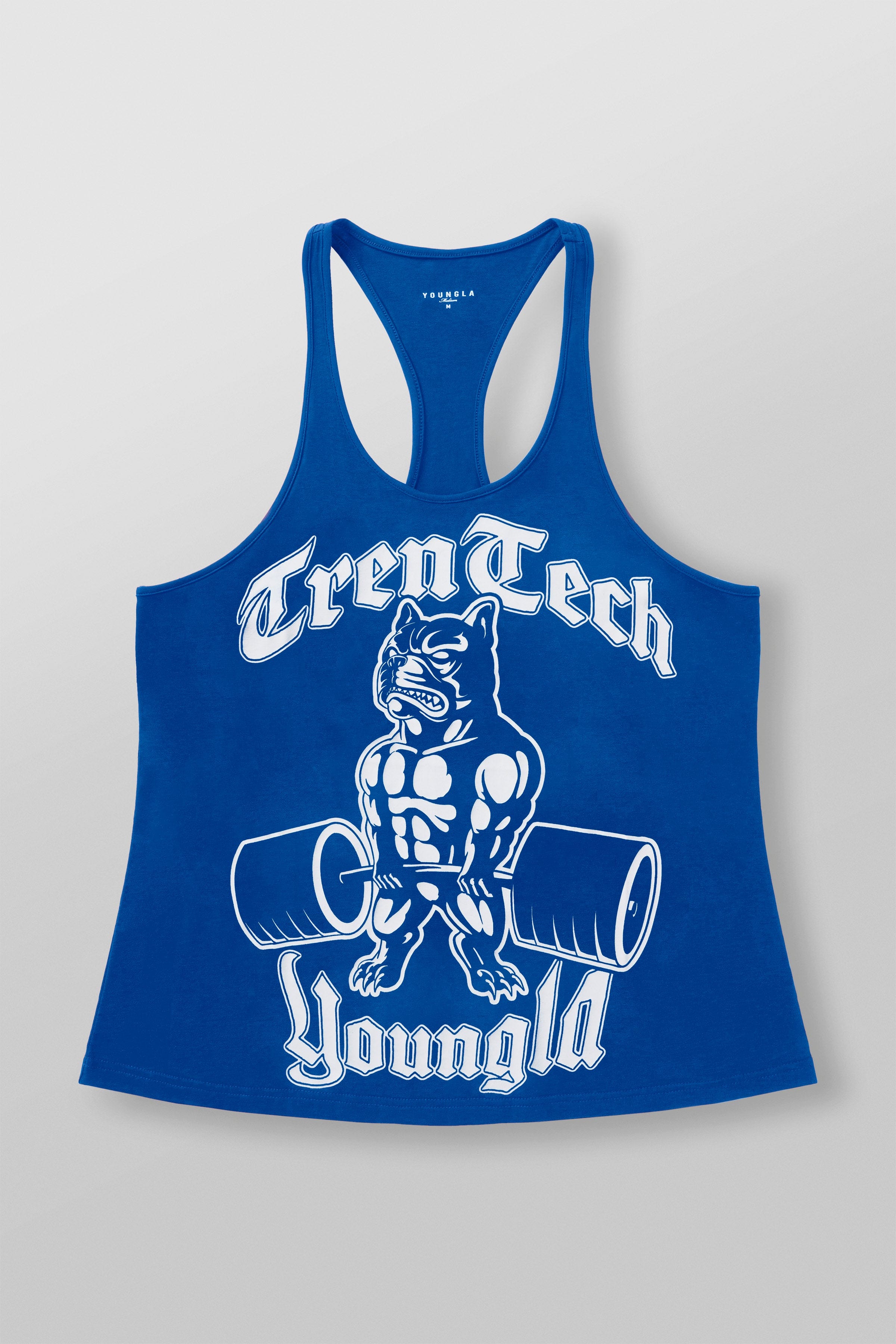 Side view of the fitness stringer highlighting deltoids and chest