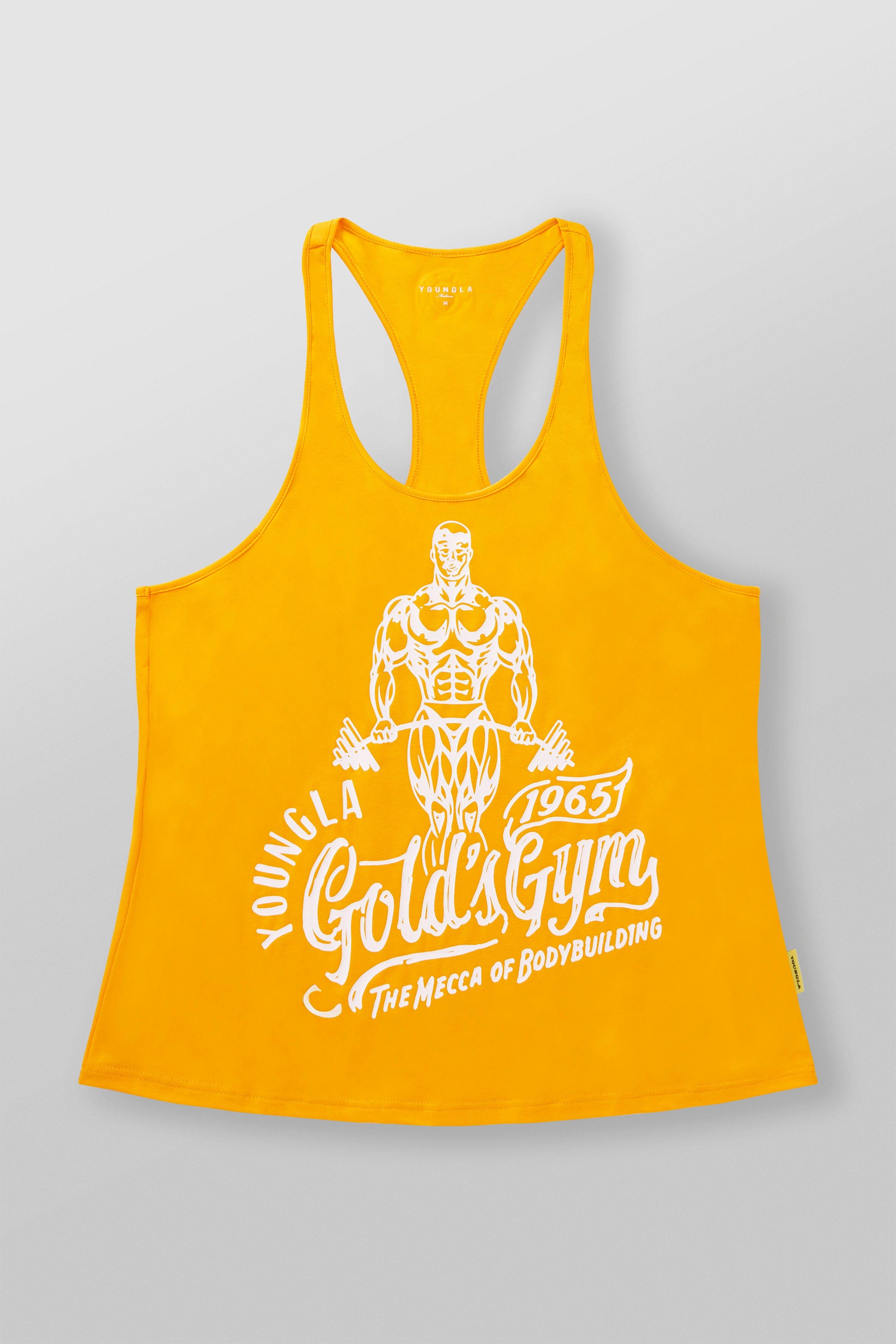 Front view of Golds Gym Modern Fit Stringer Tank Top in workout setting.