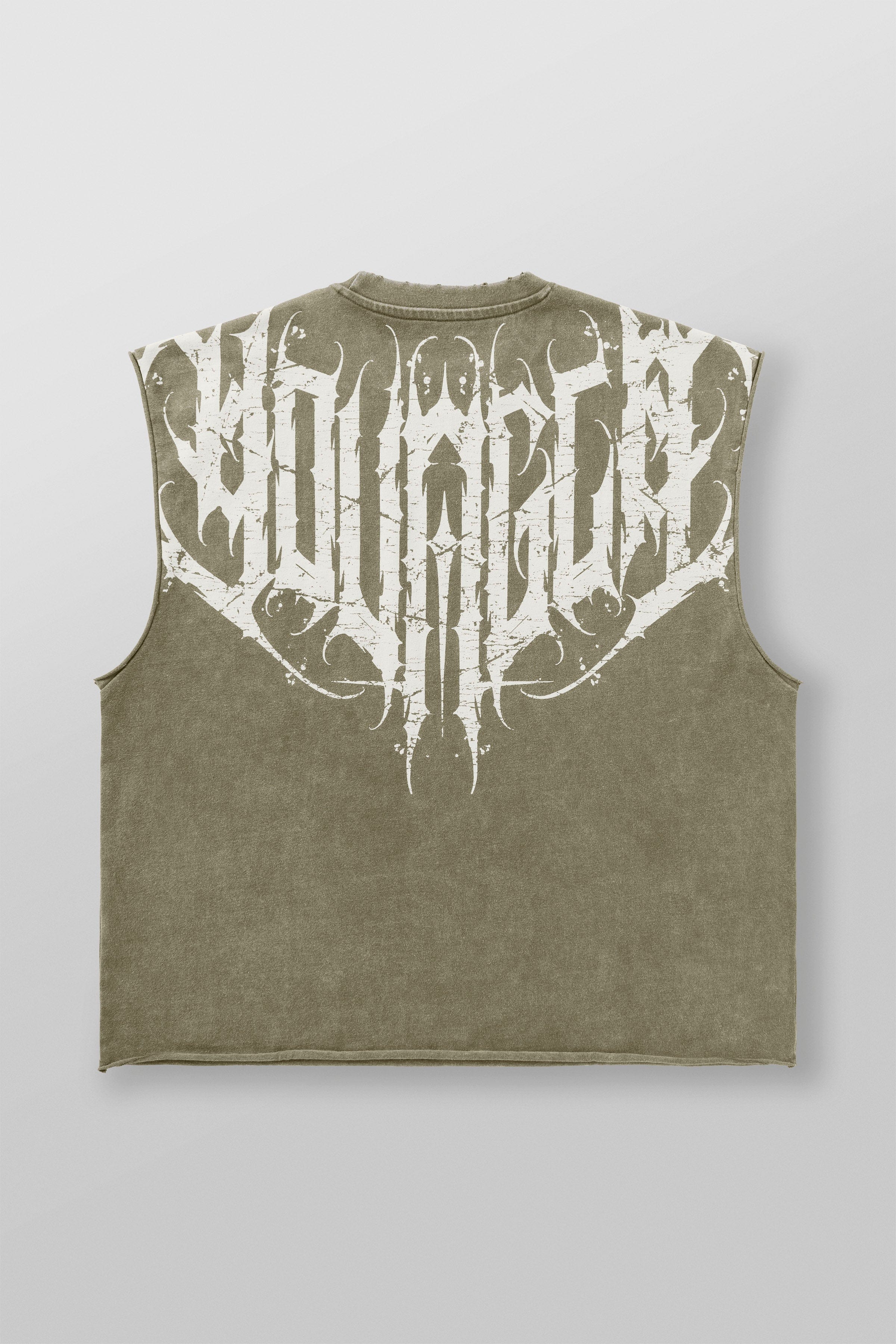Back view showcasing the distressed print of the Anarchy Edge Crop Tank Top.