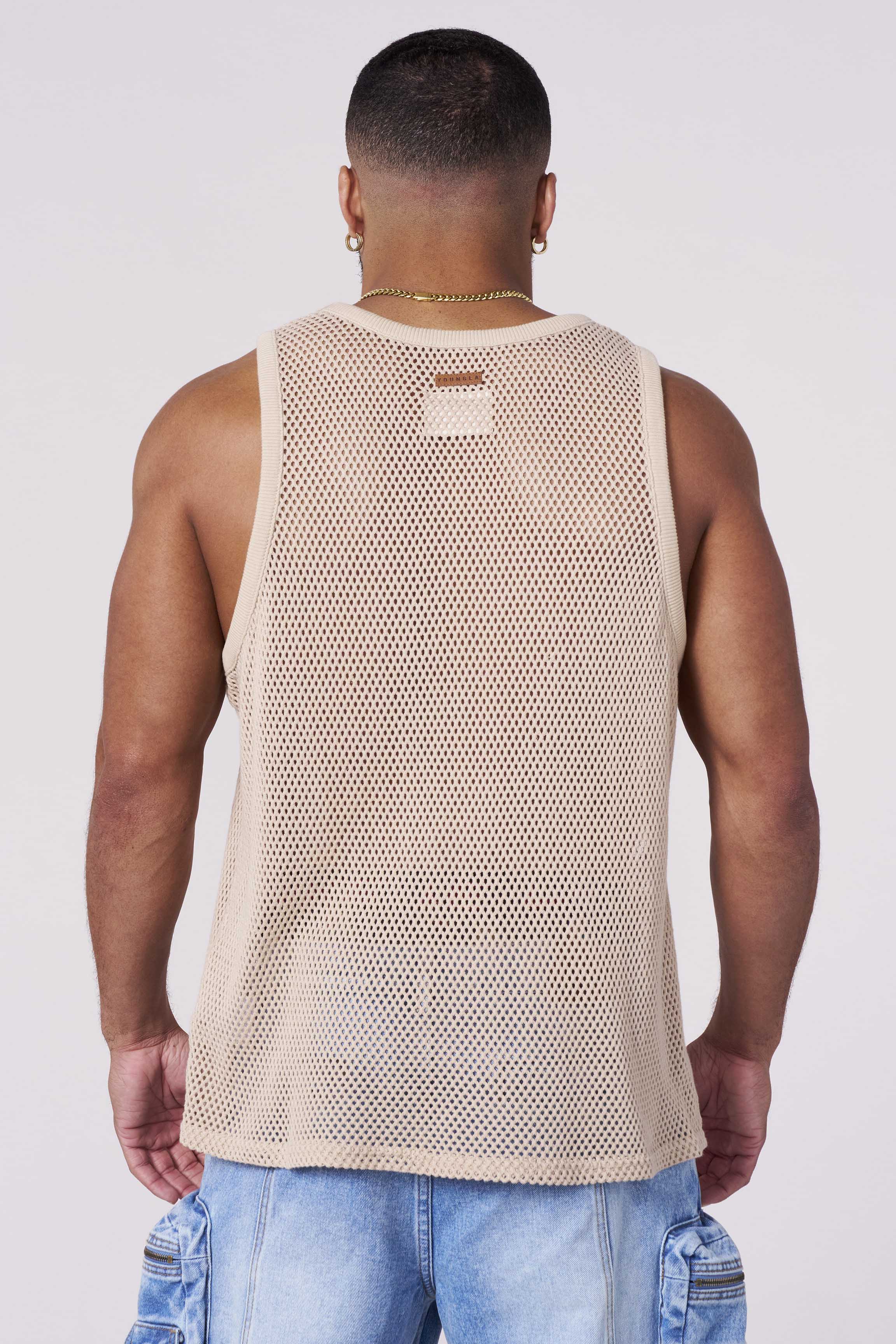 Close-up of the cotton mesh fabric texture.