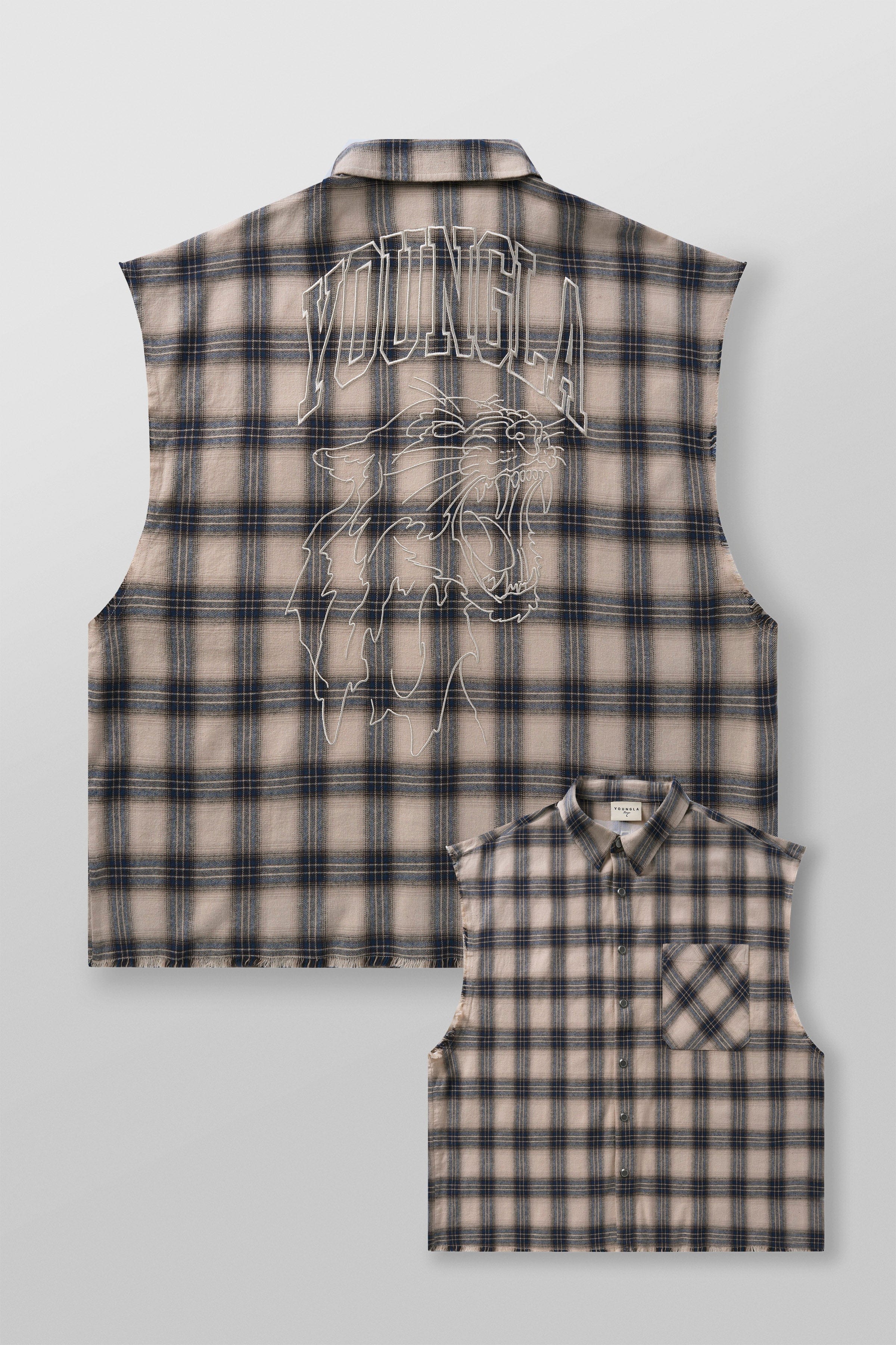 Front view of vintage-inspired flannel shirt jacket on model