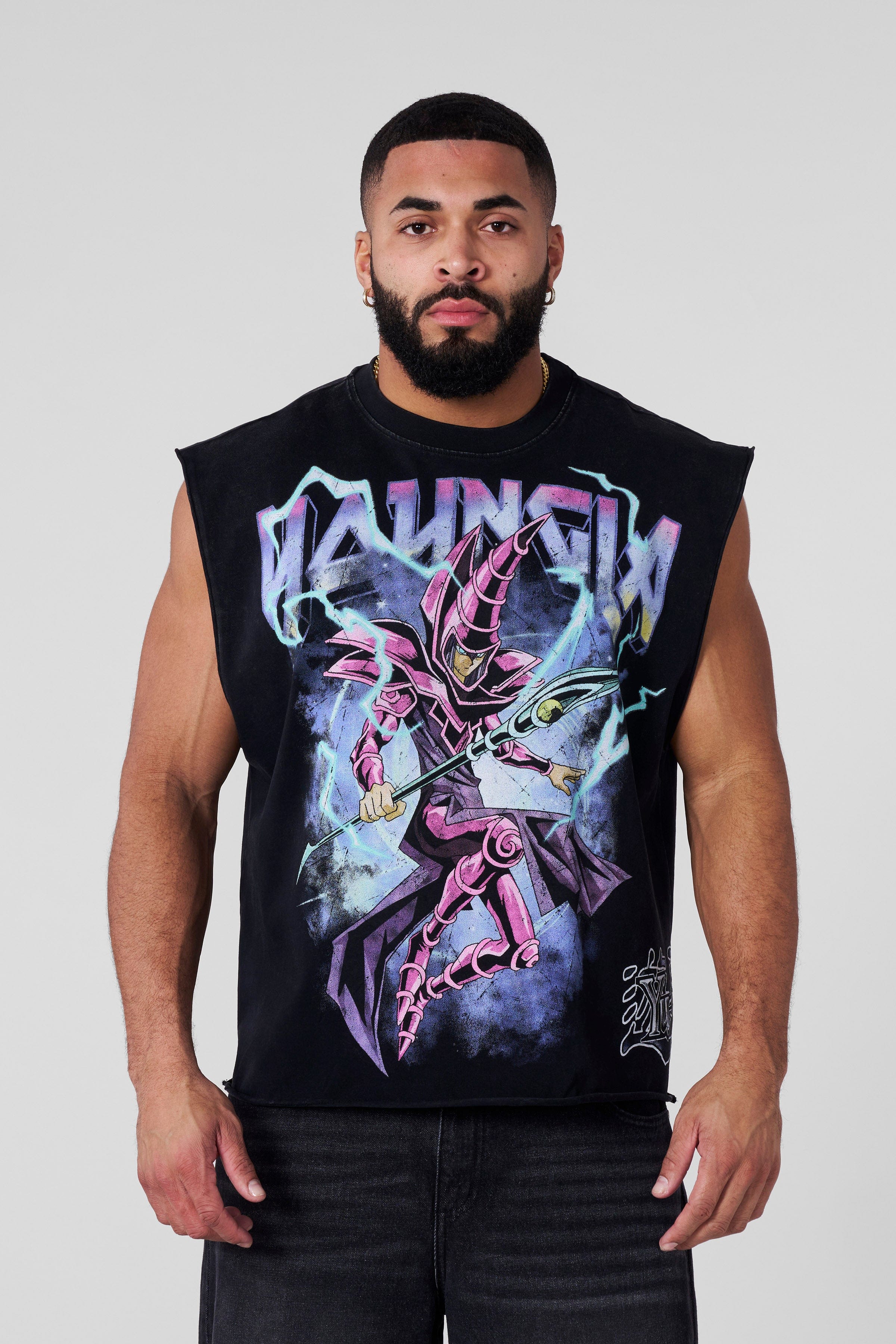 Back view of Yu-Gi-Oh! cut sleeves off shirt design