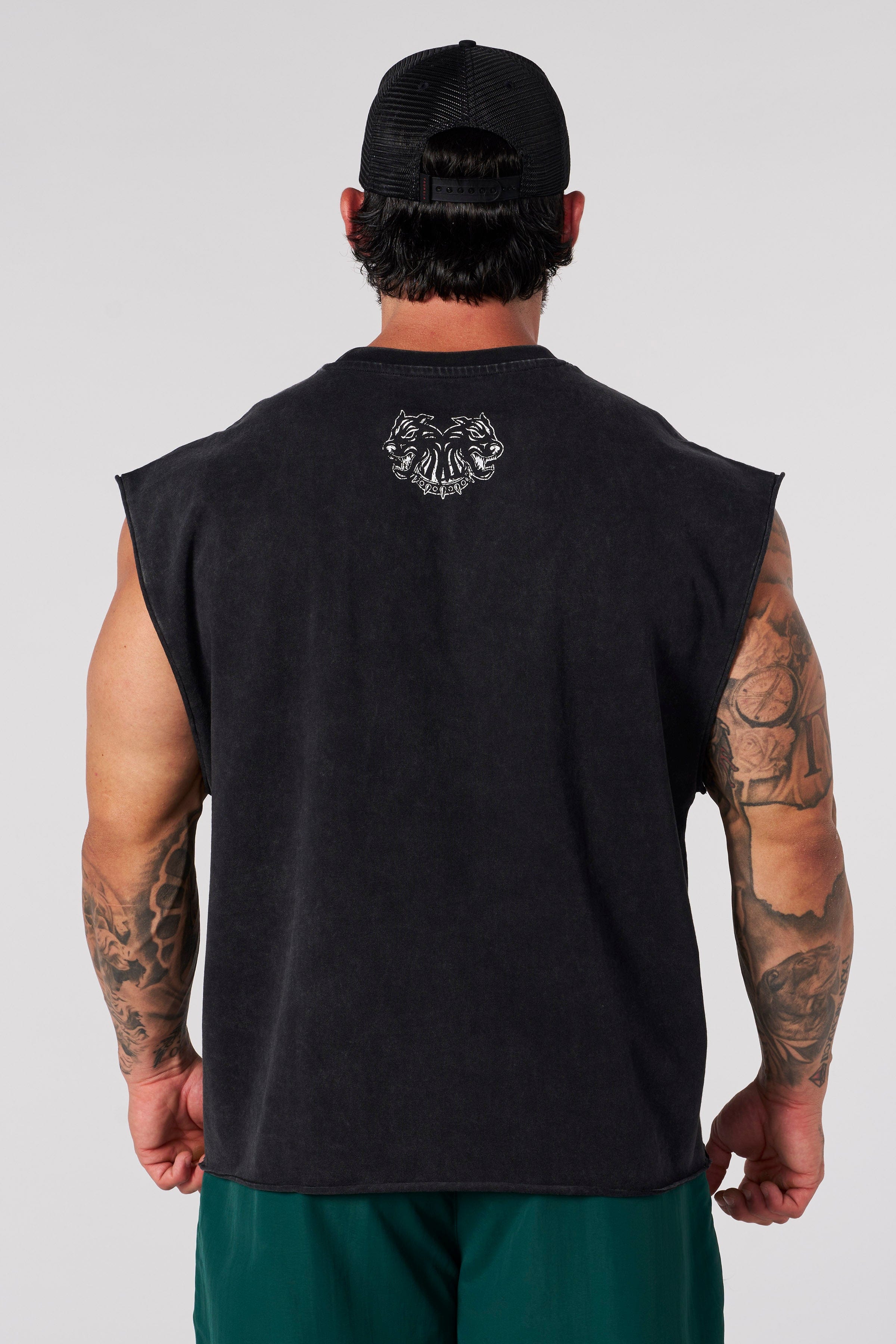 Side view of the cut-off tank top, highlighting the vintage color effect.