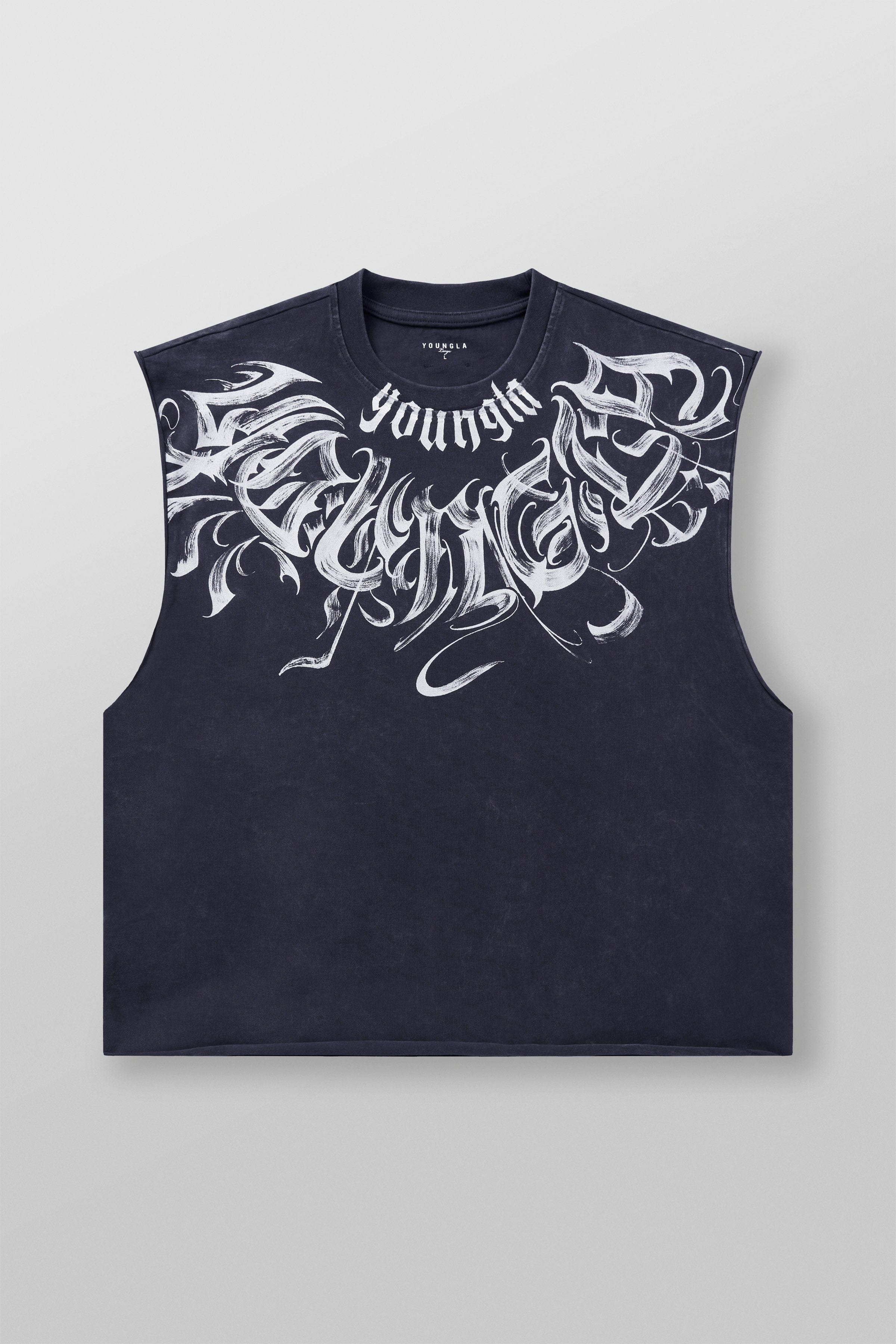 Front view of YoungLA Cut-Off Shirt in black, ideal for gym workouts.