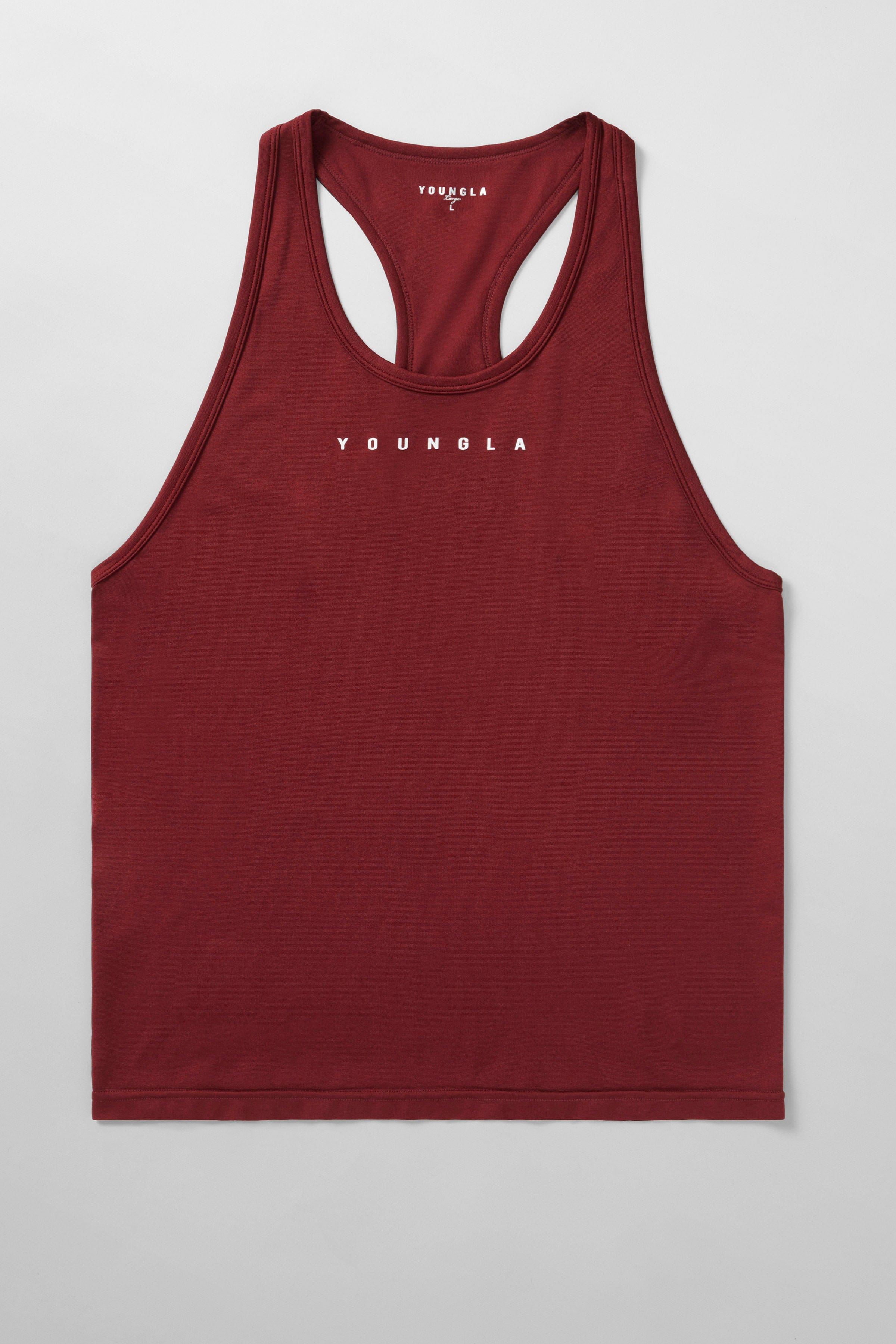Side view showing fabric stretch and fit of performance tank