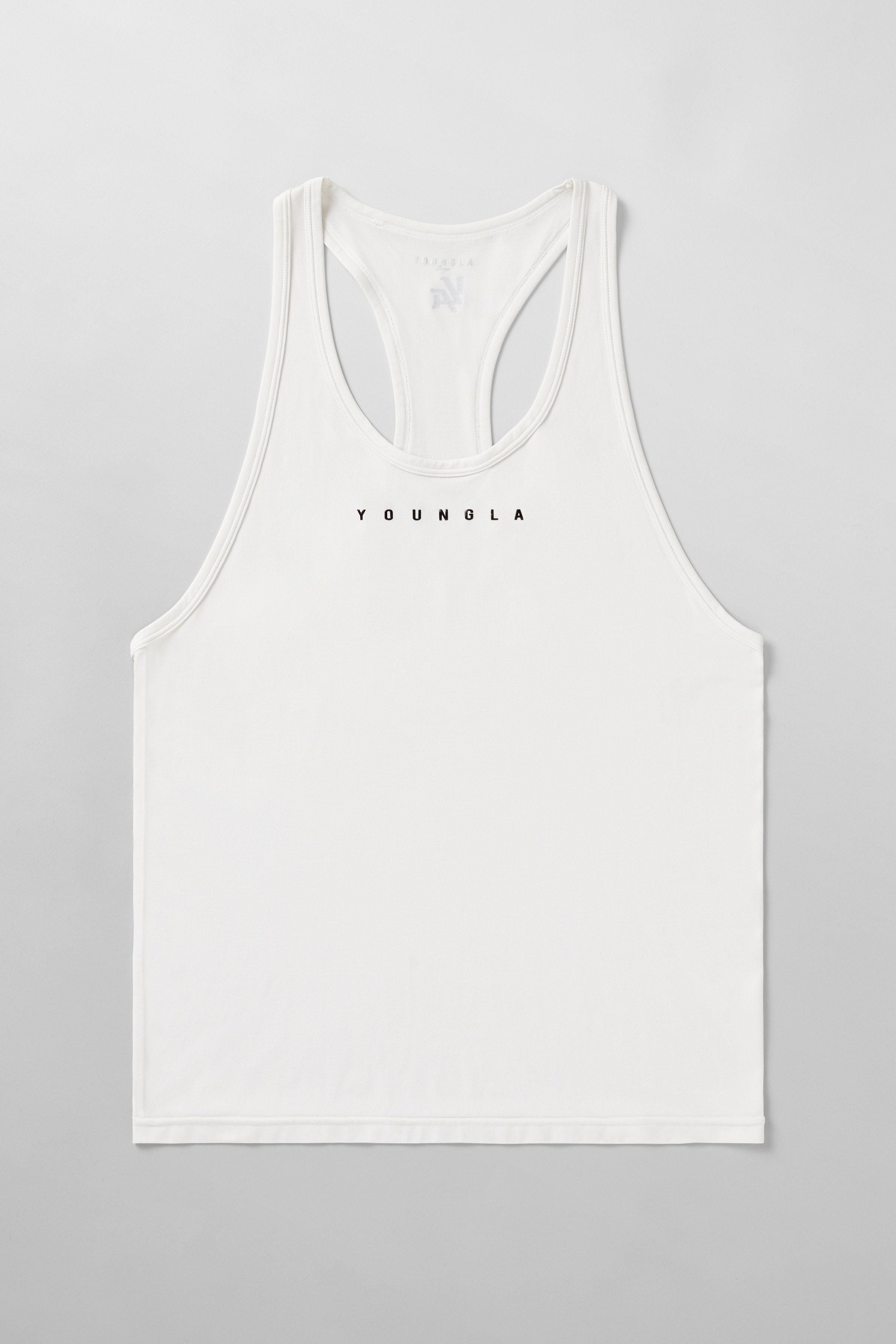 Close-up of 336 Flex Fit muscle tank top on male model during workout