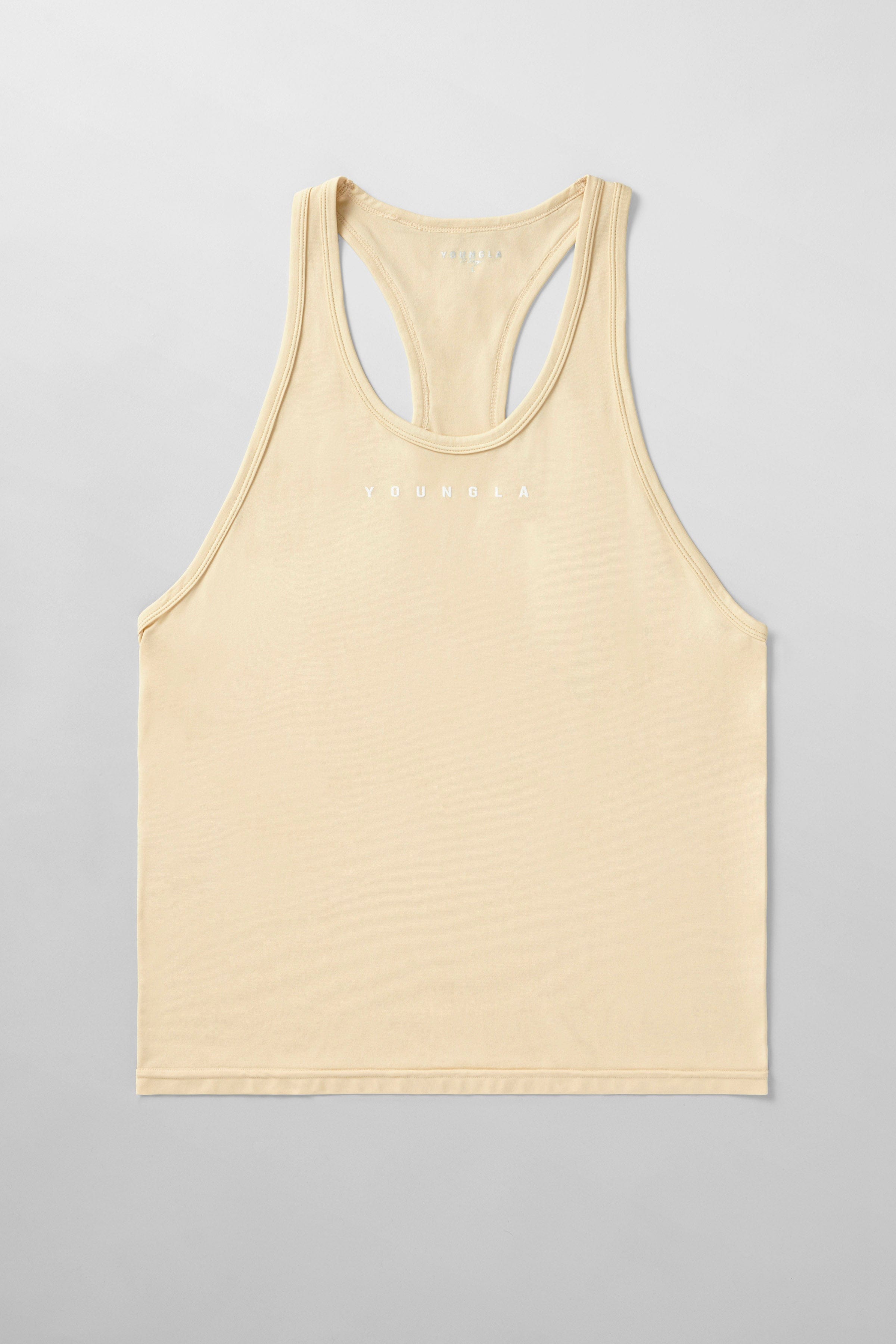 Close-up of 336 Flex Fit muscle tank top on male model during workout