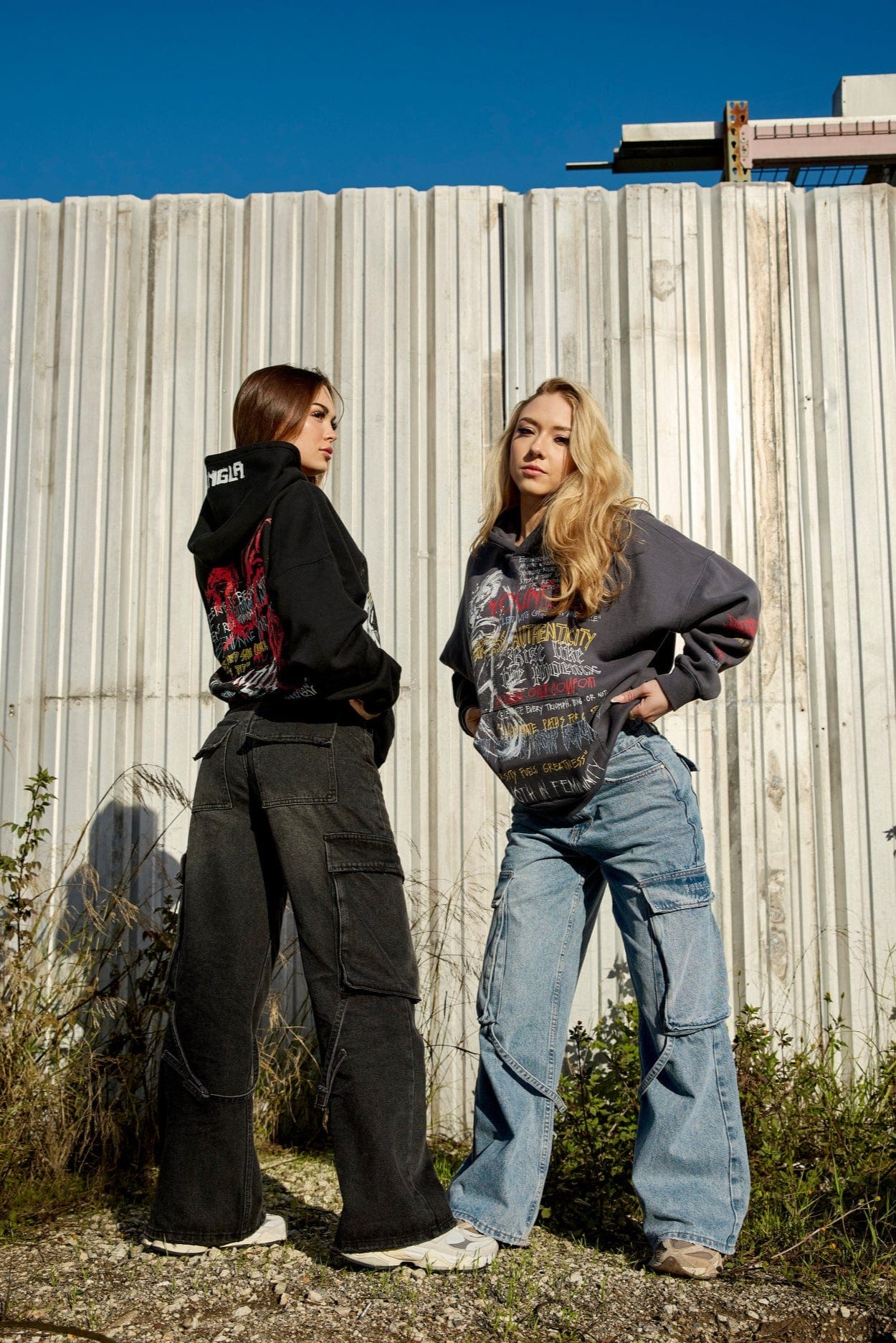 Front view of oversized zip up hoodie worn with jeans on a crisp fall day