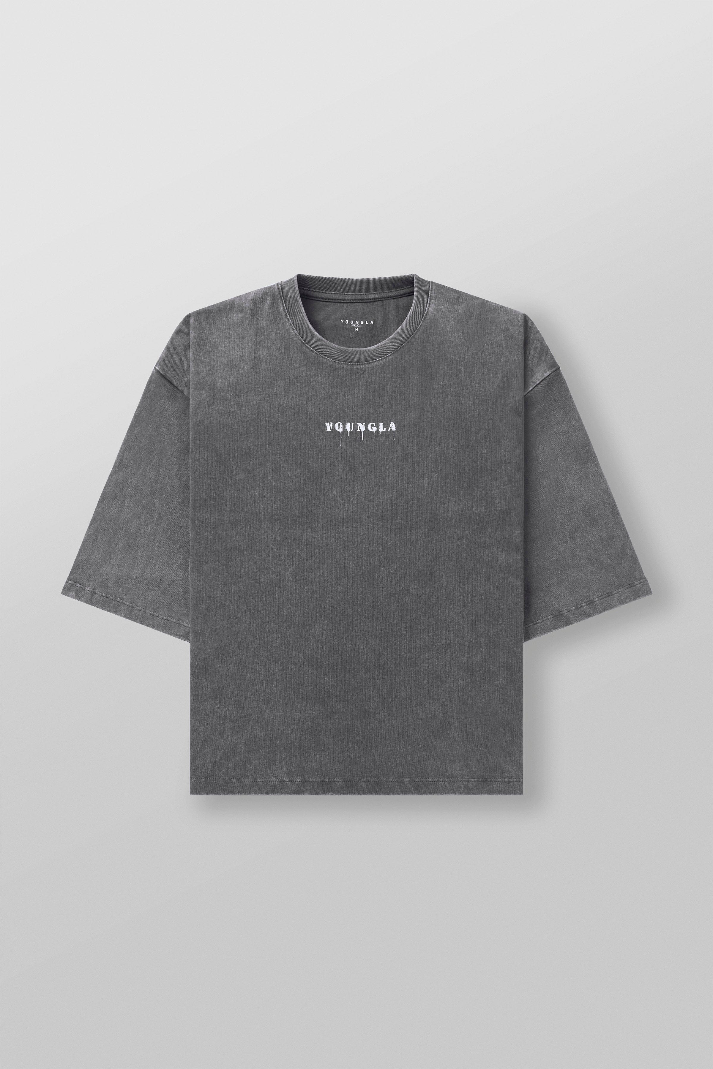 Front view of vintage acid-washed cropped t-shirt in casual setting