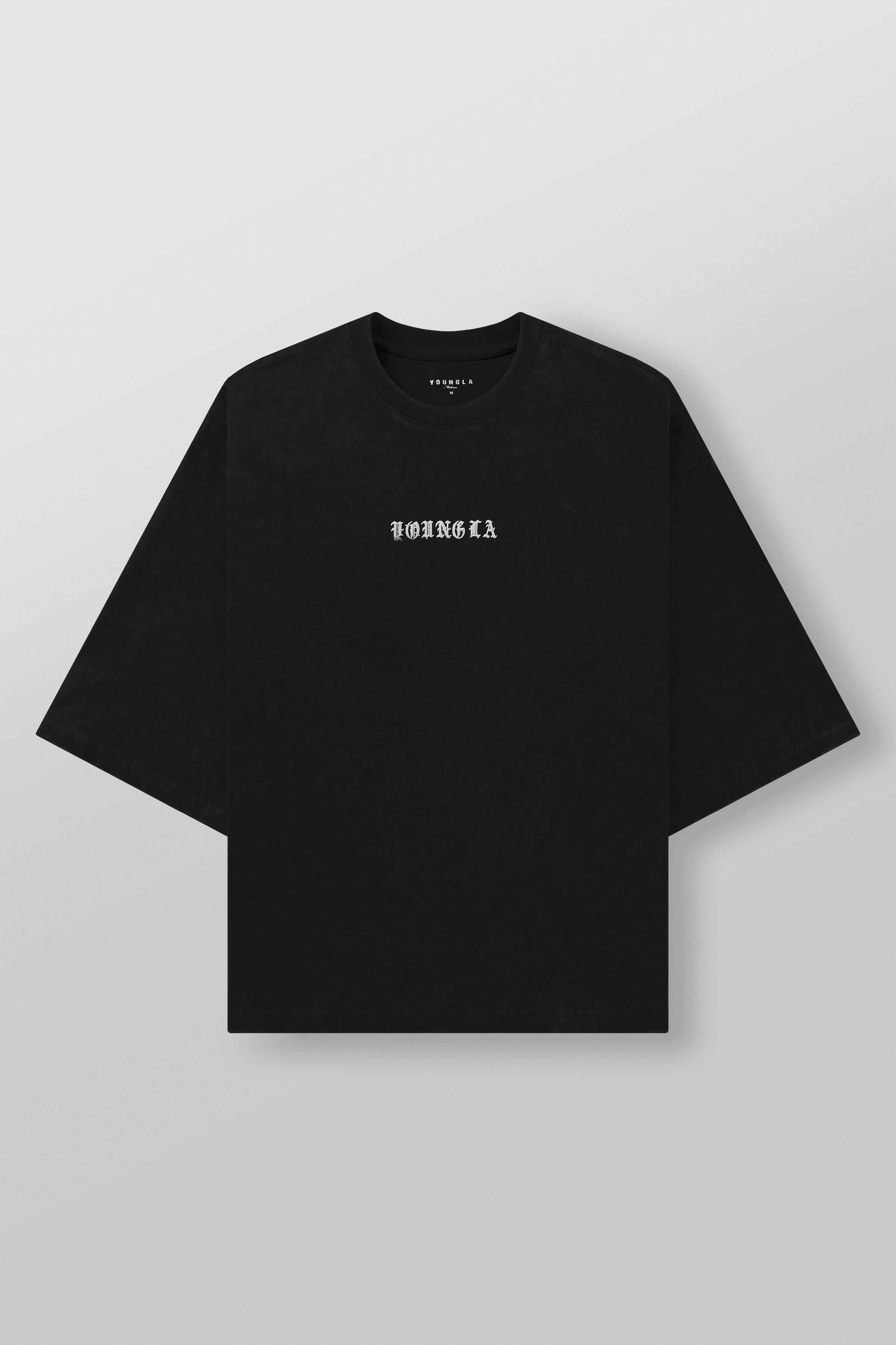 Acid wash tee in charcoal, unisex boxy fit, styled with jeans