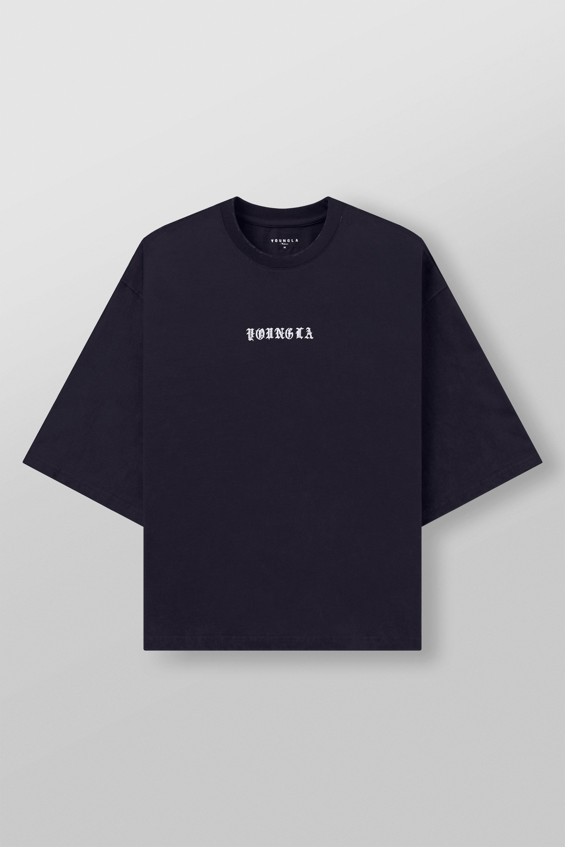 Acid wash tee in charcoal, unisex boxy fit, styled with jeans