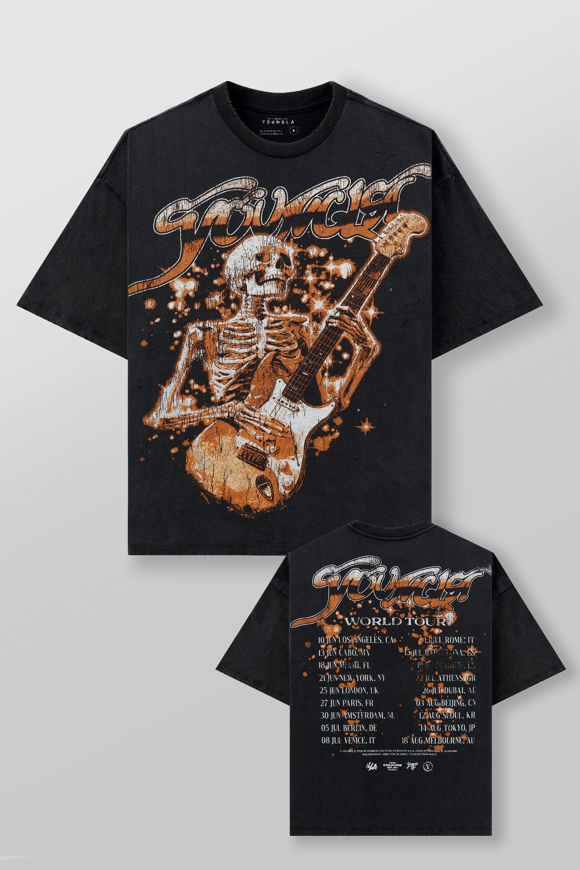 Close-up of t-shirt rock band vintage graphic detail
