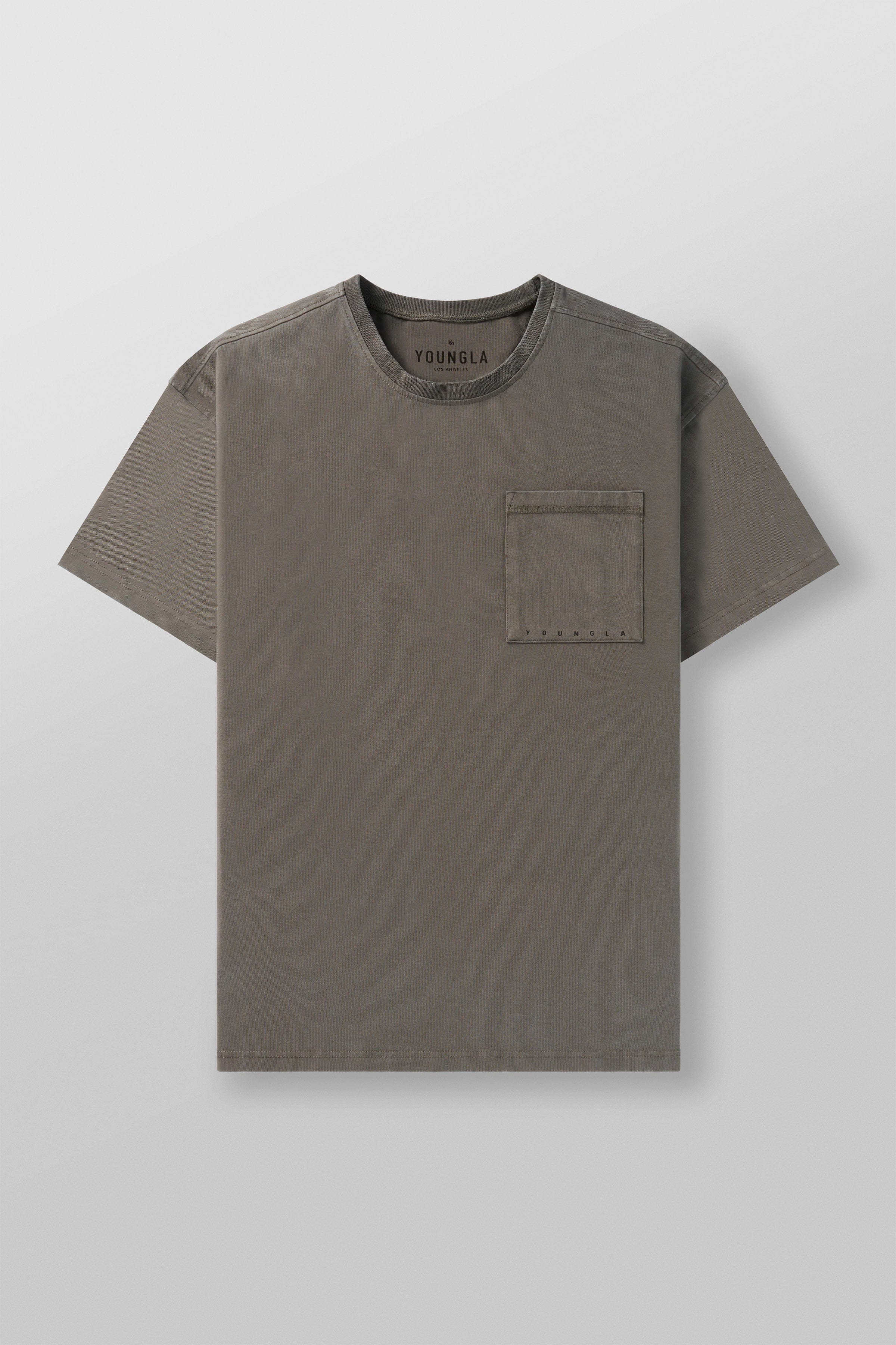 Close-up of pocket t-shirt detail and textured cotton blend