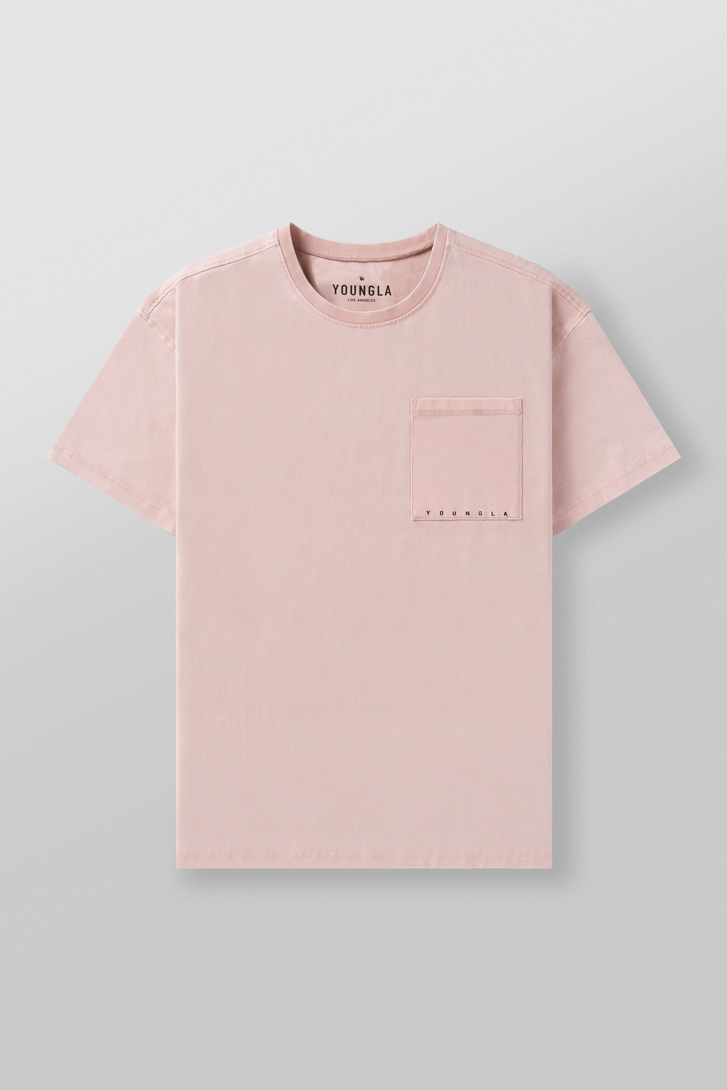 Front view of a fitted t-shirt with pocket, styled for city wear