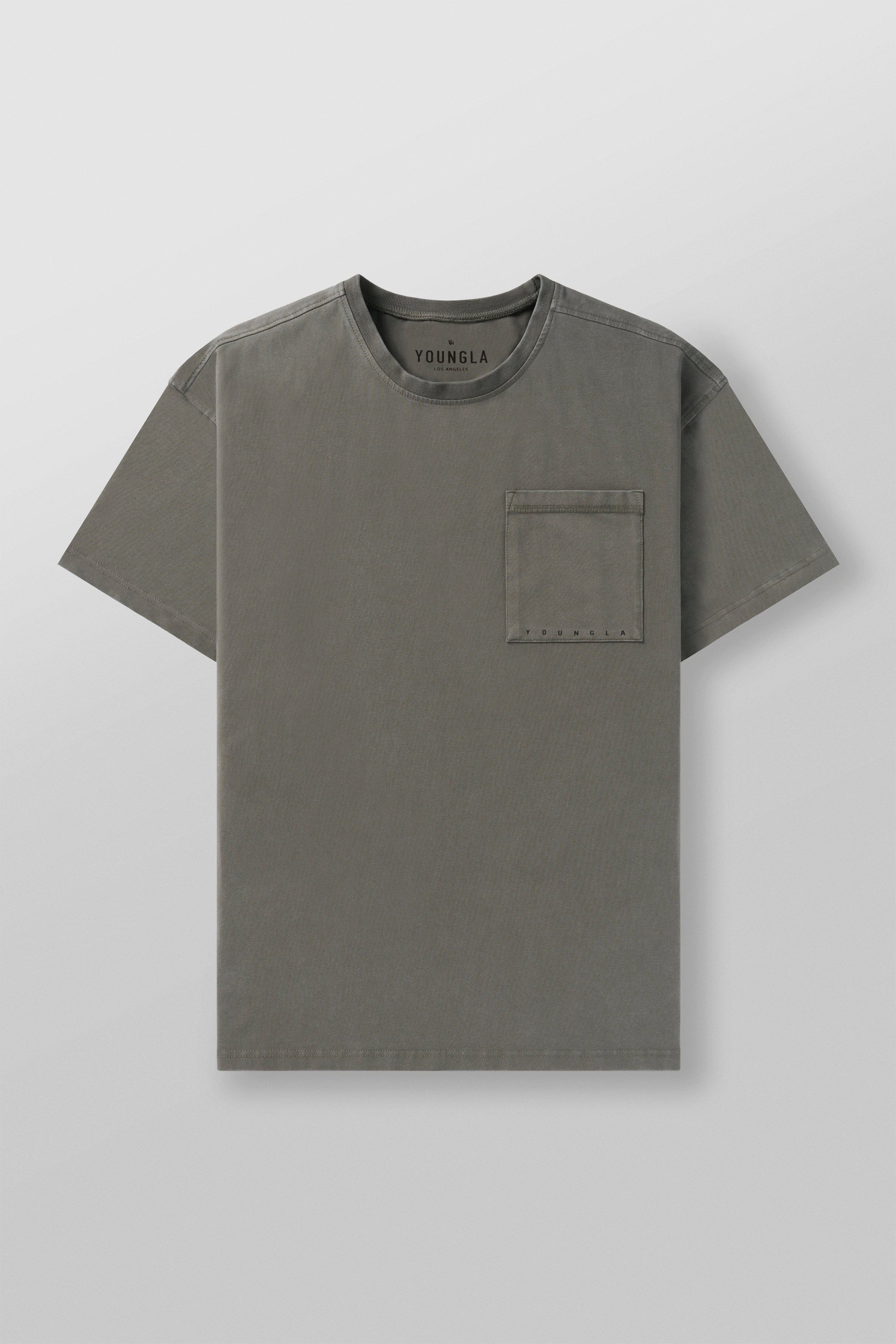 Close-up of pocket t-shirt detail and textured cotton blend