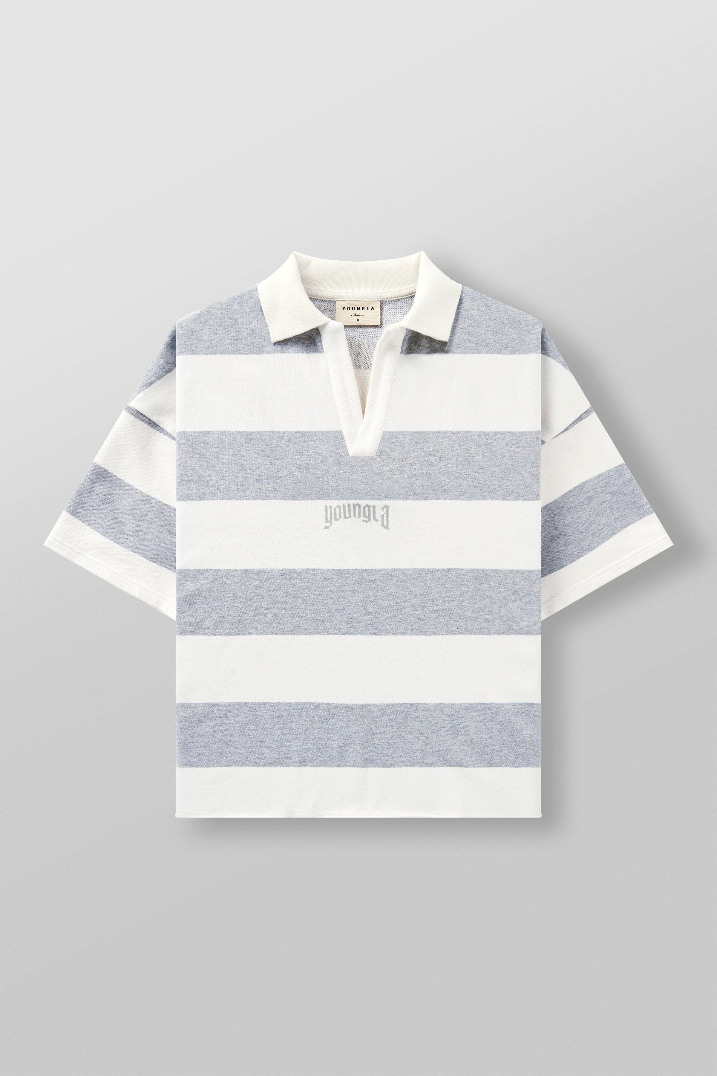 Side angle of mens long sleeve cotton polo shirt, relaxed fit
