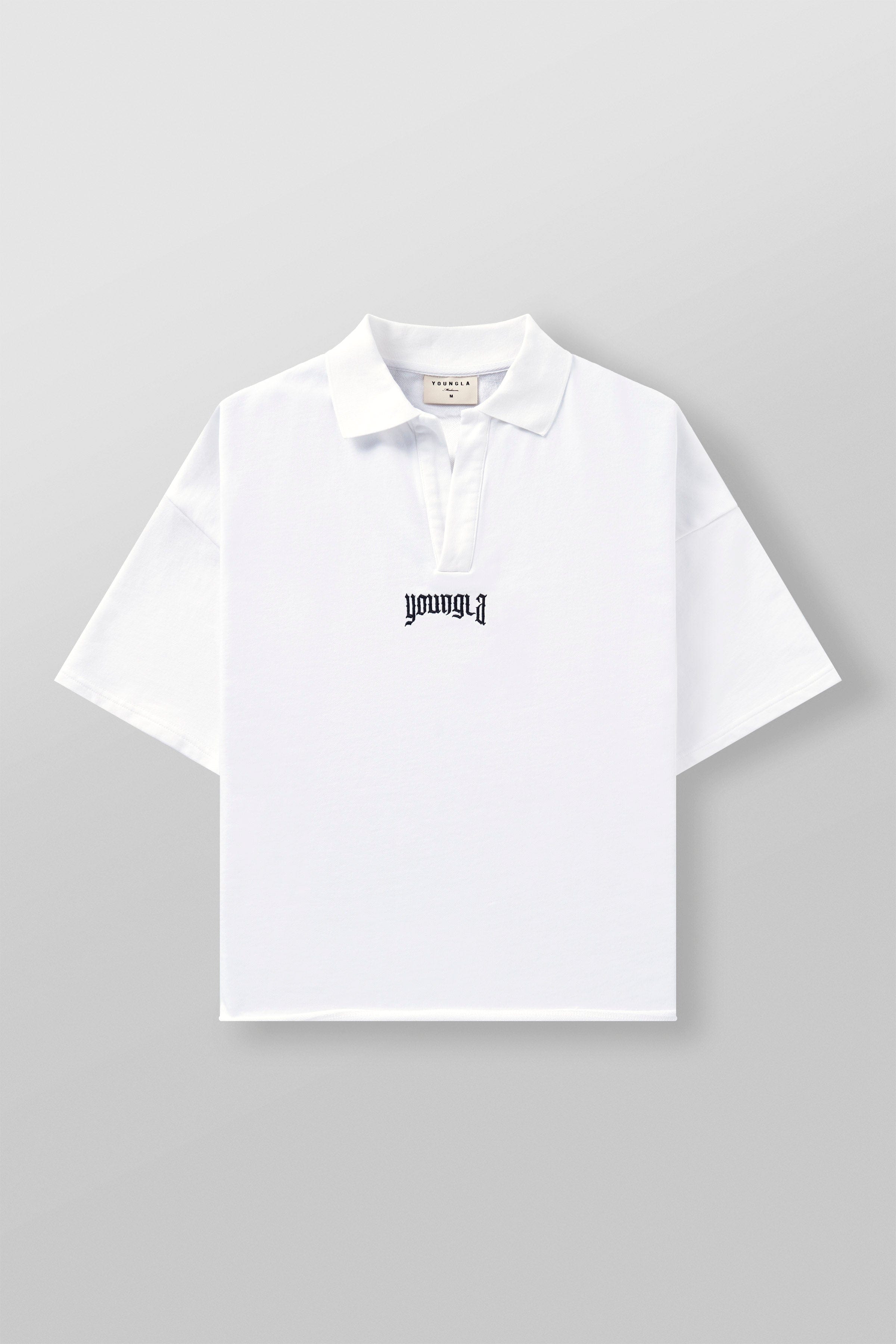 Close-up of fabric texture on oversized polo t shirt, 350 GSM