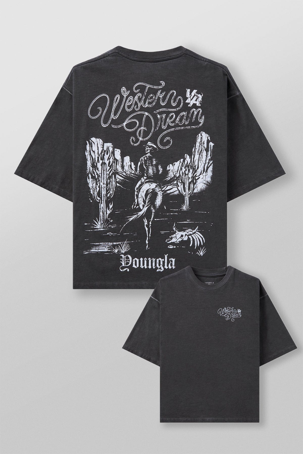 Front view of rugged Western graphic tee showcasing rodeo design.