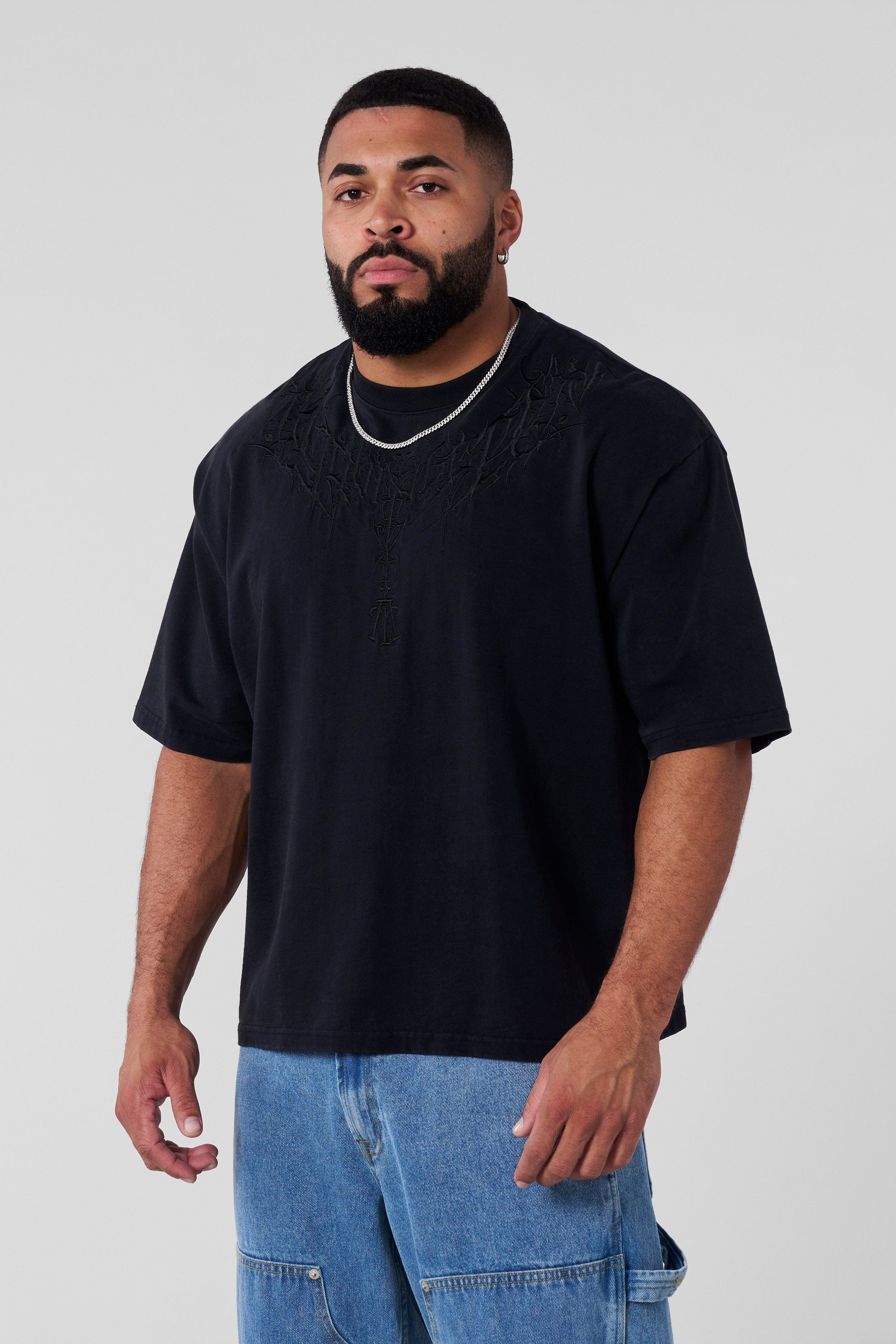 Dark Wave Gothic Tee front view with embroidery detail