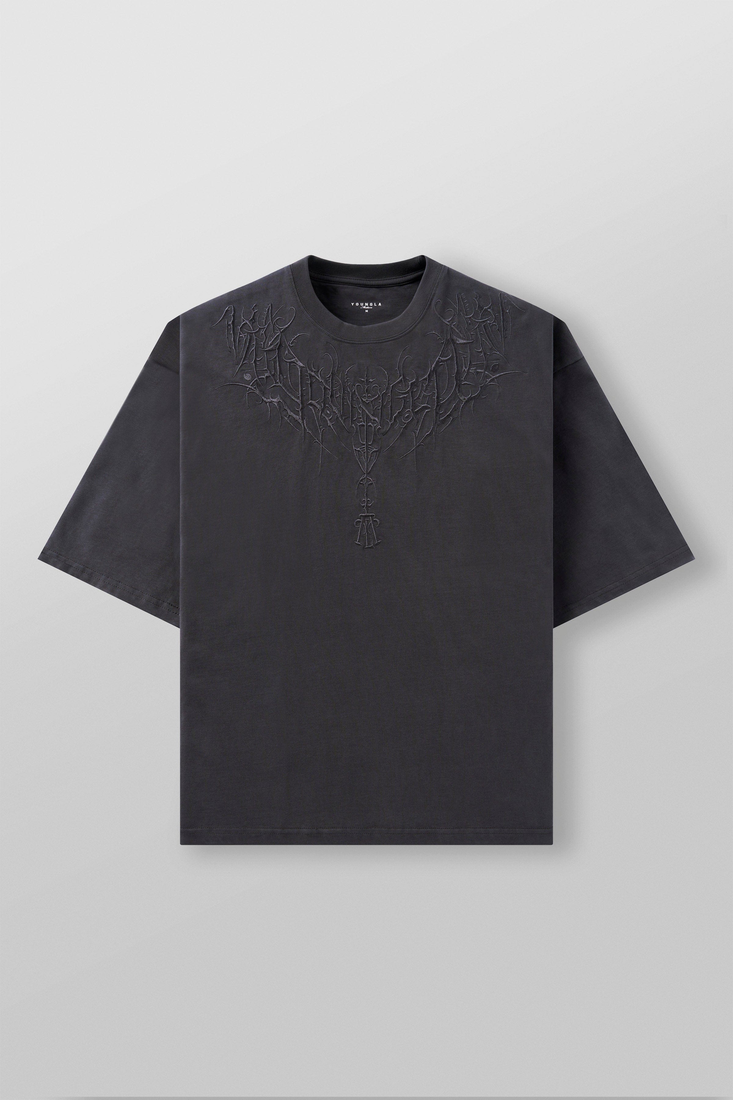 Dark Wave Gothic Tee front view with embroidery detail
