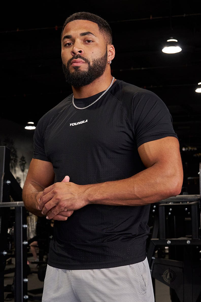 Side angle showing stretch and fitted cut for mobility during training