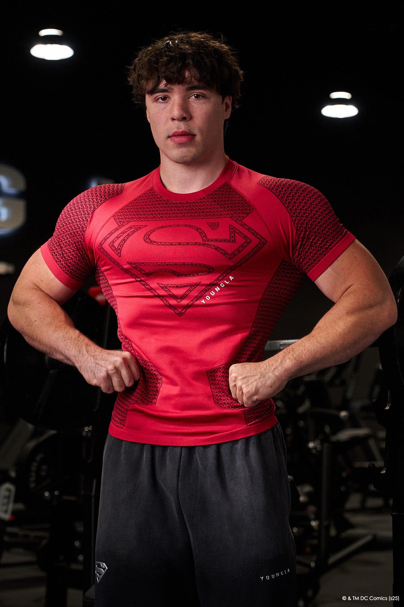 Back view of the Superman compression t-shirt, showing full graphic design.