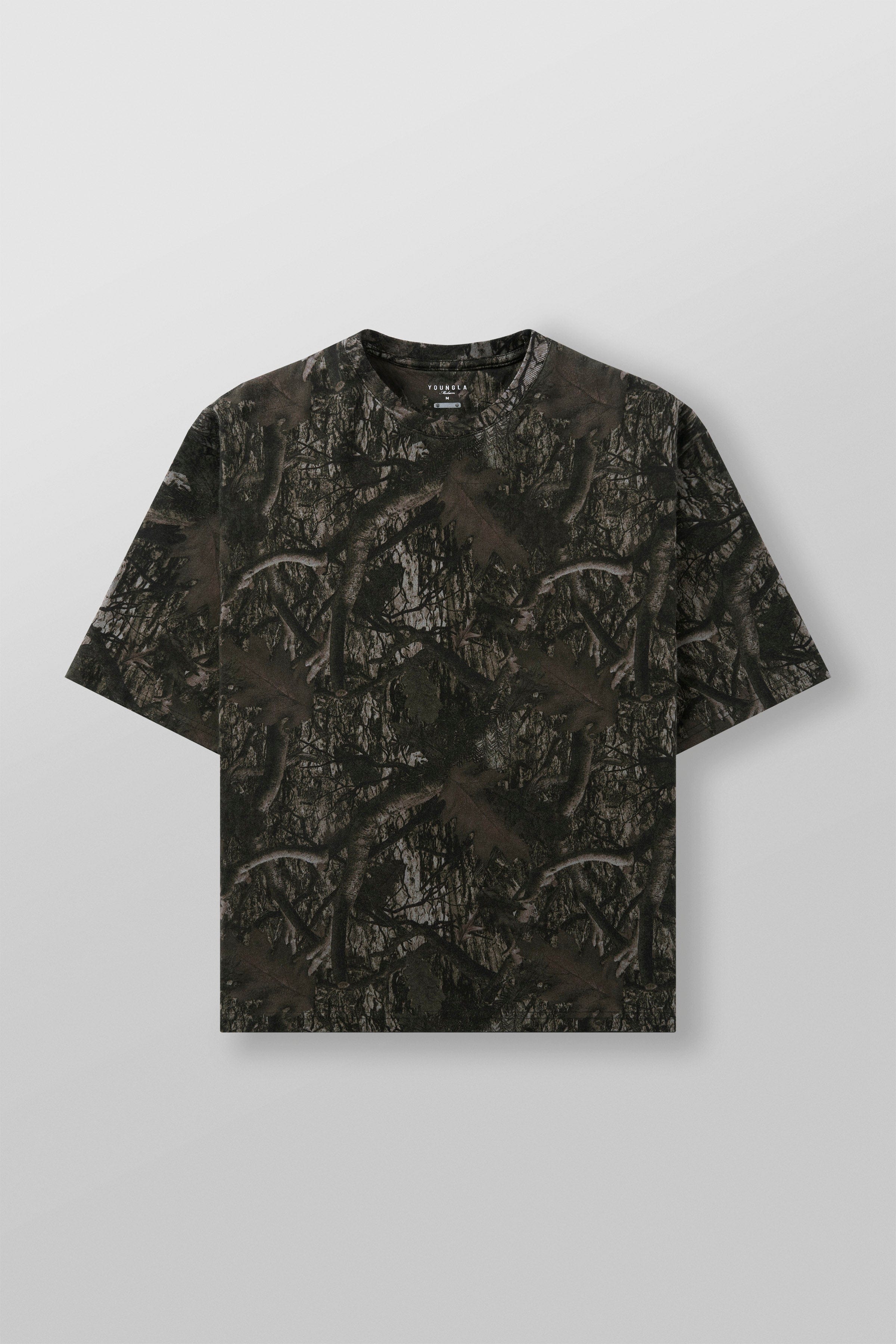 Back view highlighting subtle metal logo tag on heritage shirt
