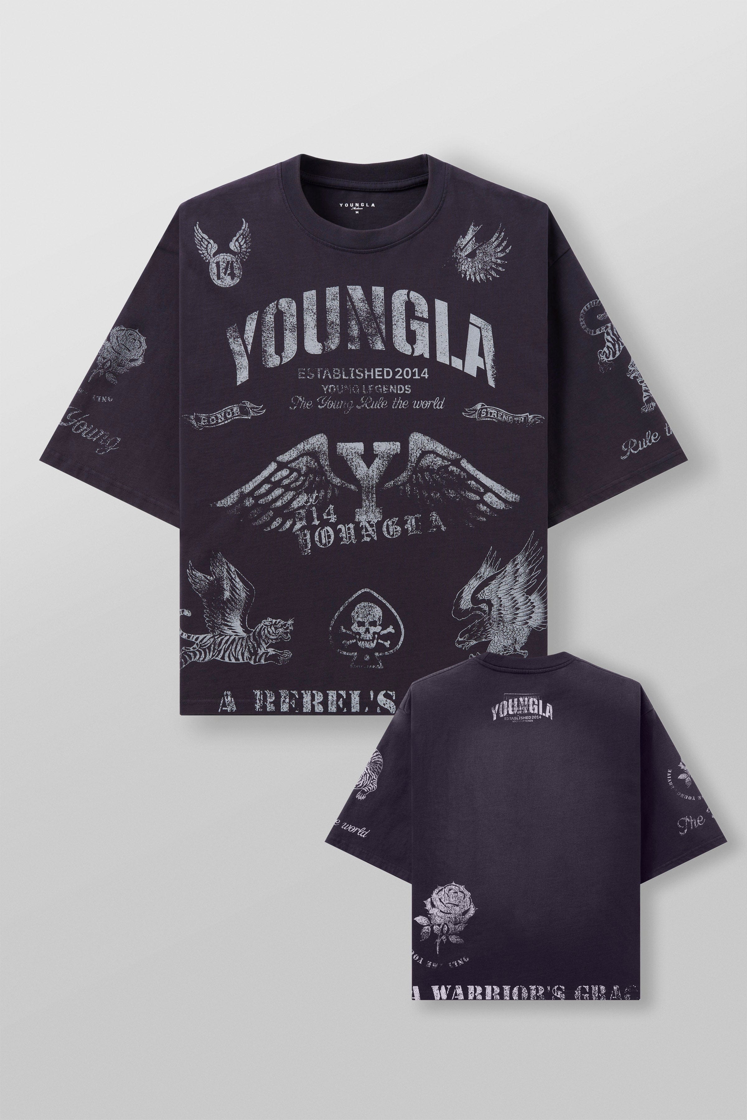 Front view of the Rebel Vintage Graphic Tee showcasing its bold graphic design.