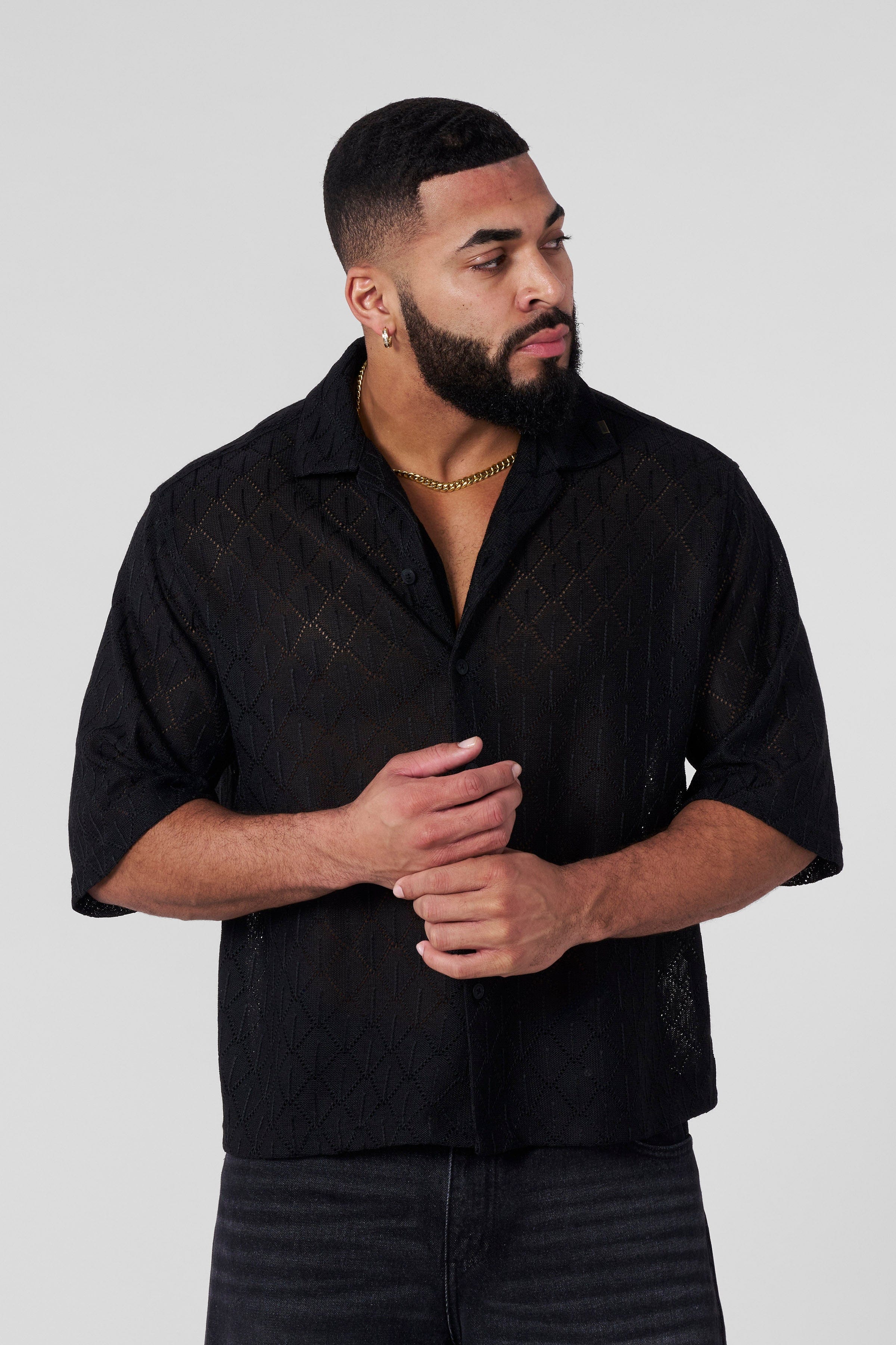 Side view showcasing the lightweight fabric of the summer shirt.