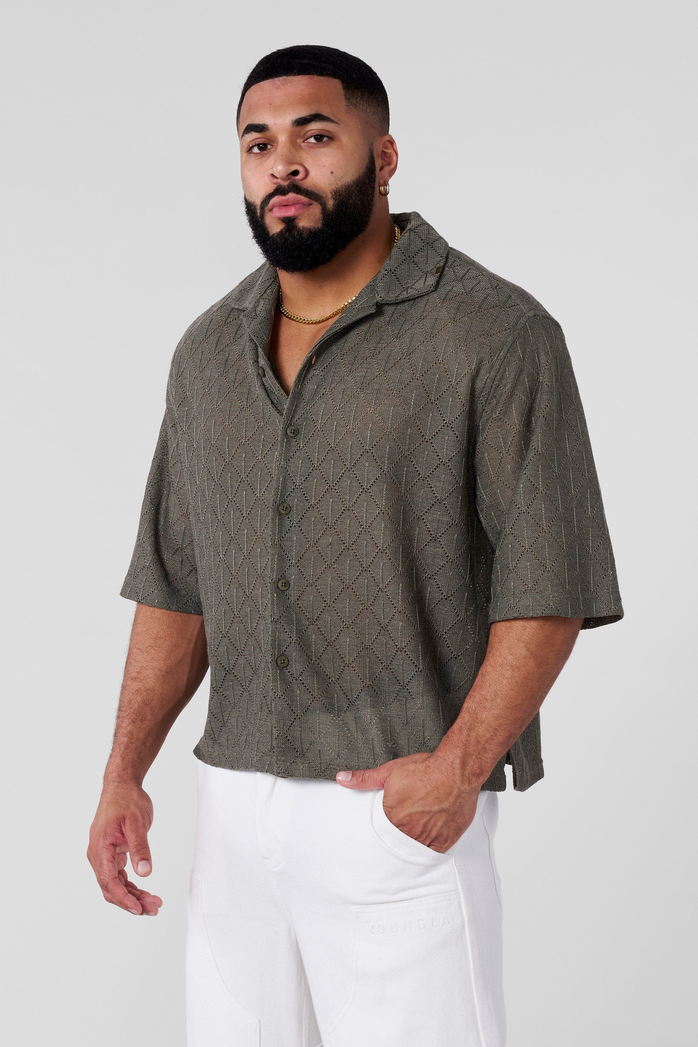Side view showcasing the lightweight fabric of the summer shirt.