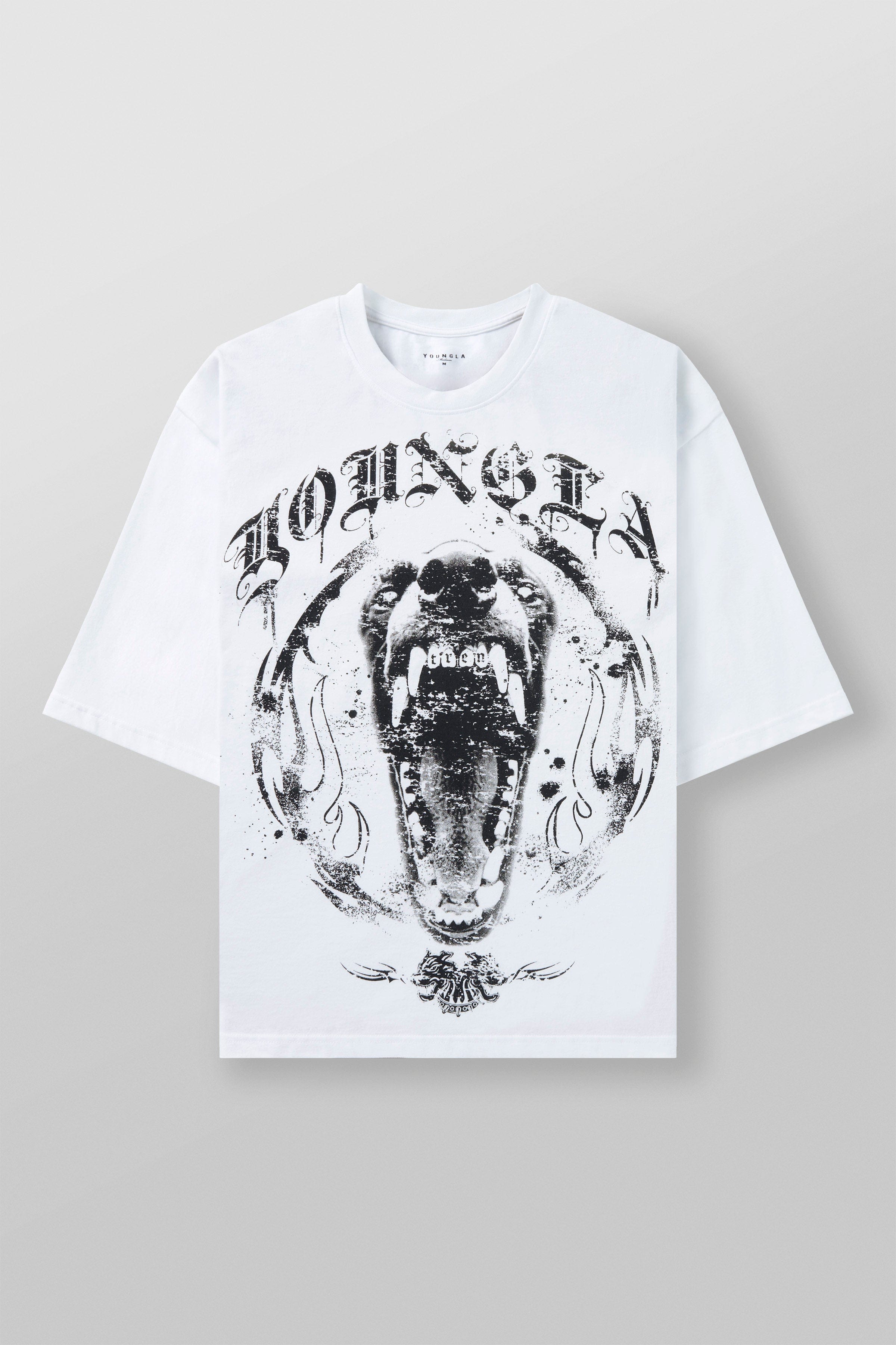 Front view of Fury Fit gym t-shirt with barking dog graphic for workout clothing men