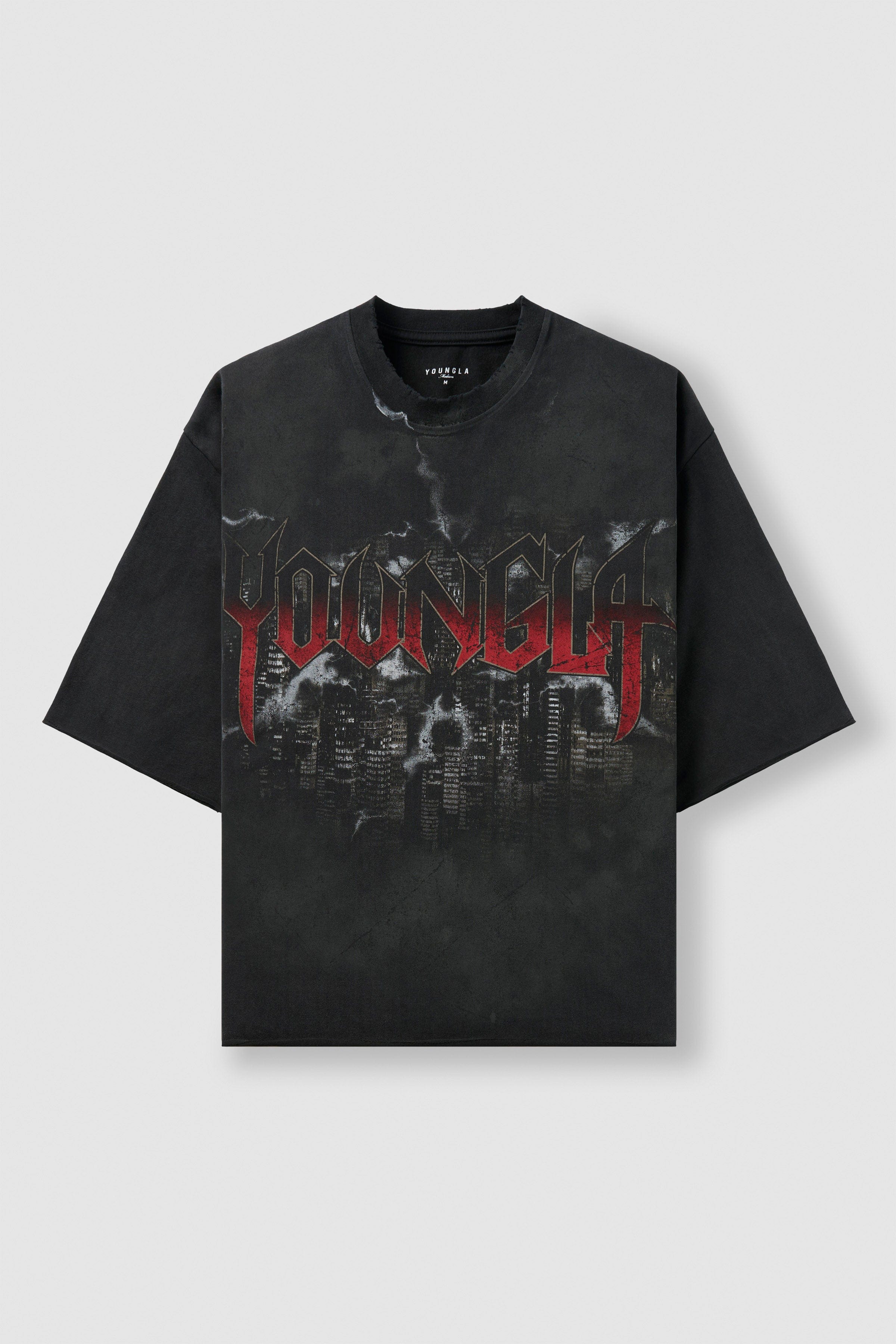 Close-up of the fabric of the Dark Night vintage graphic tee, showcasing its soft texture.