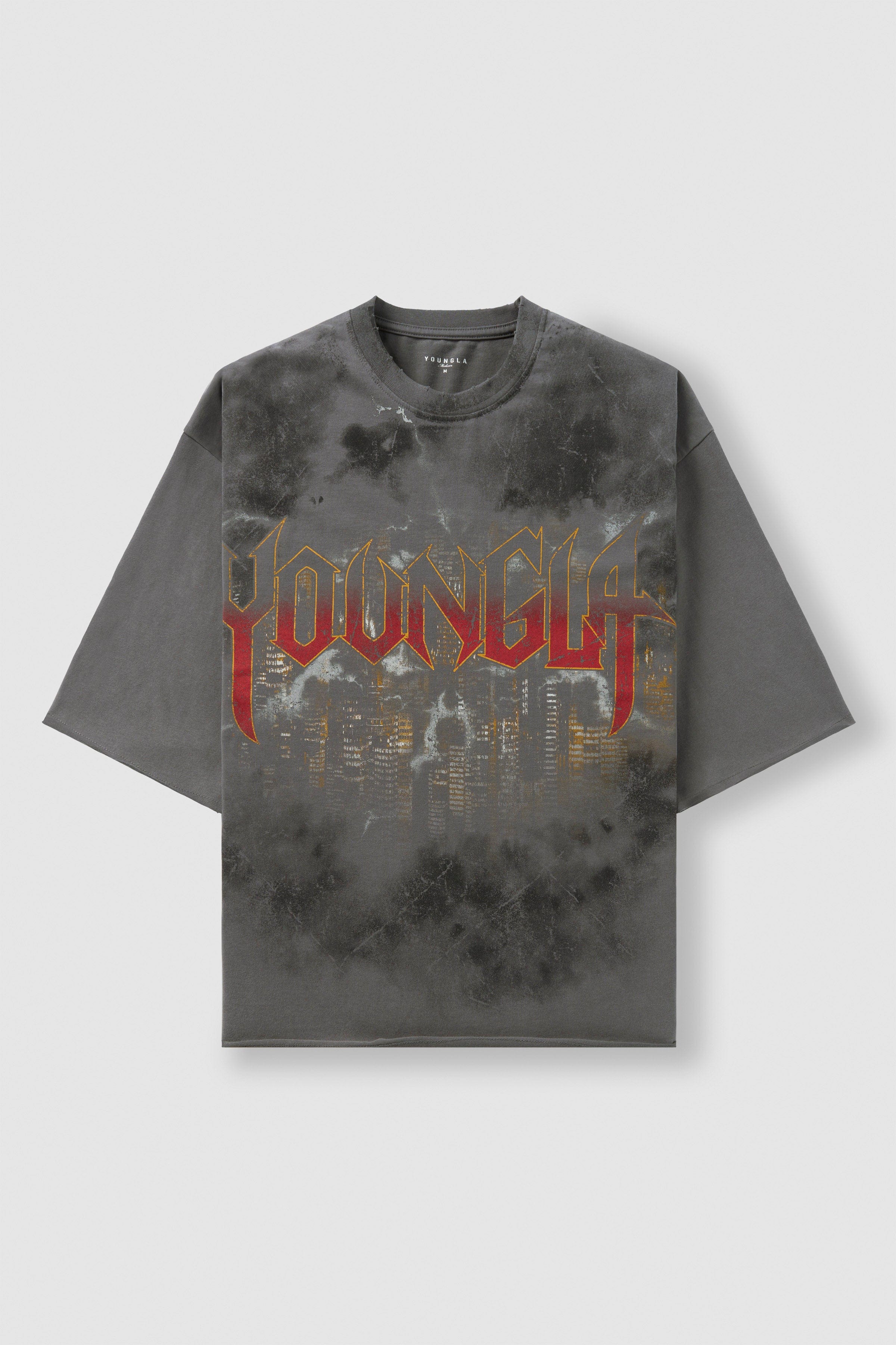 Close-up of the fabric of the Dark Night vintage graphic tee, showcasing its soft texture.