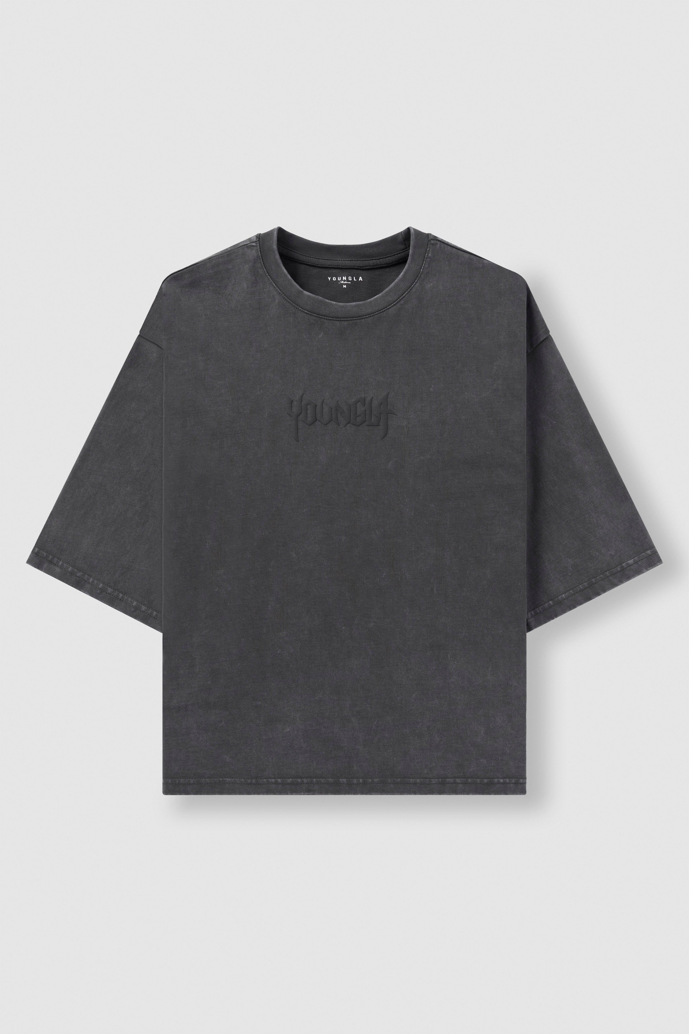 Back view of oversized tee showcasing cropped length
