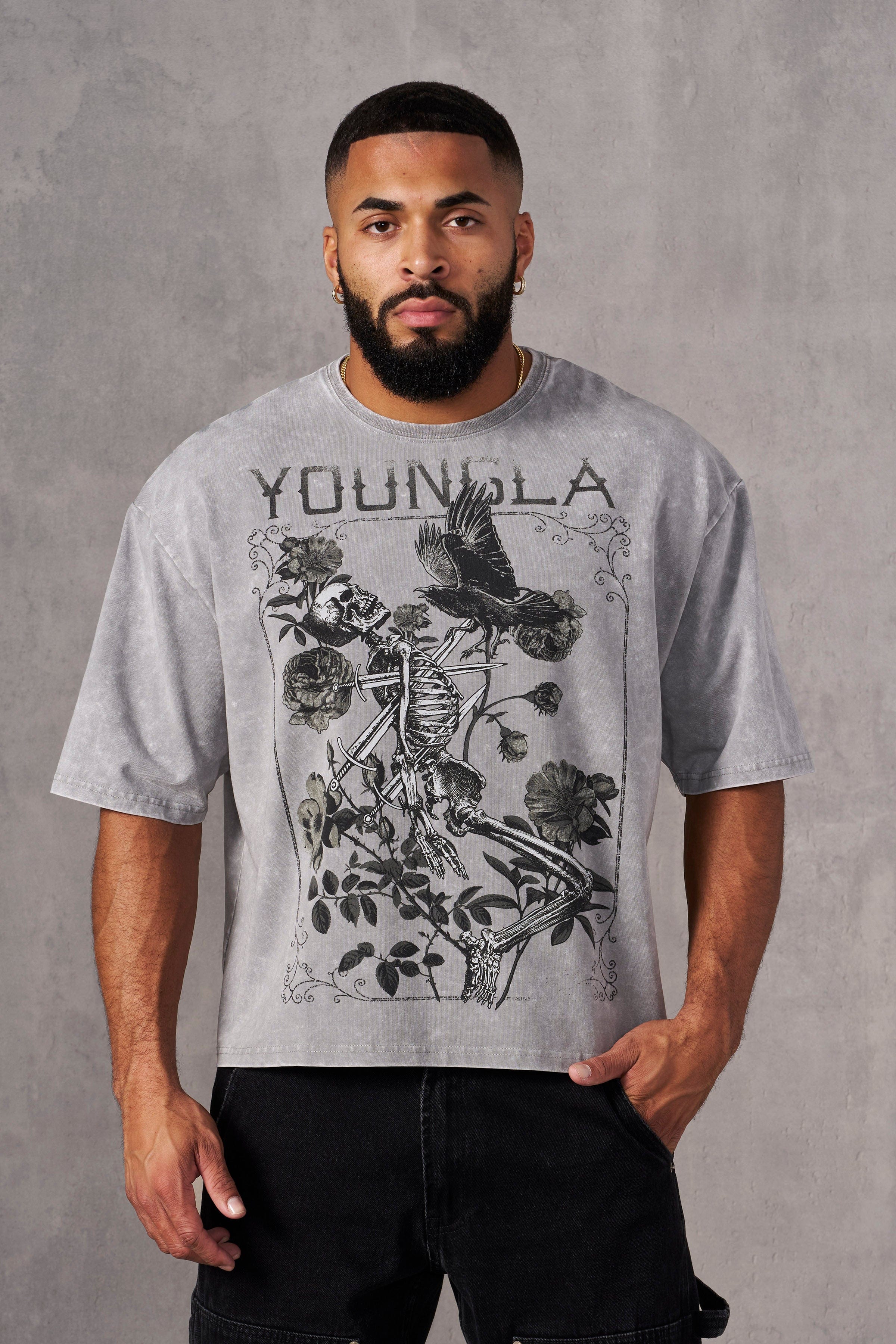 Close-up of custom t-shirt design showing bold vintage artwork