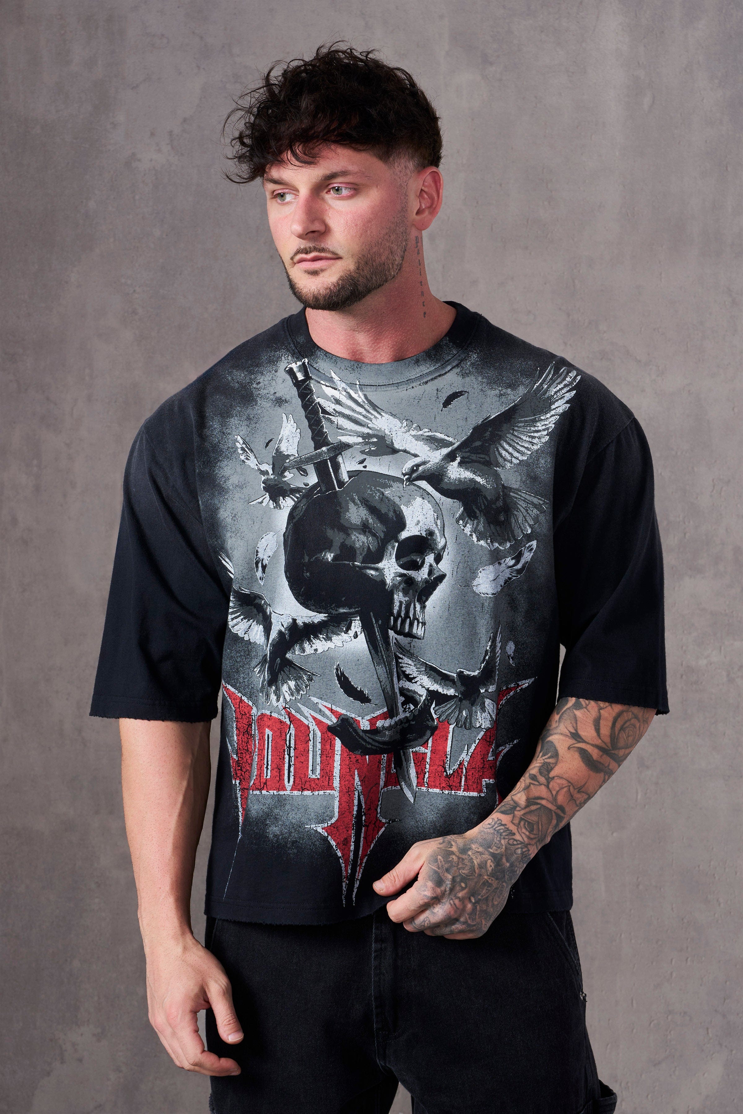 Close-up of the intricate design on a vintage graphic tee.