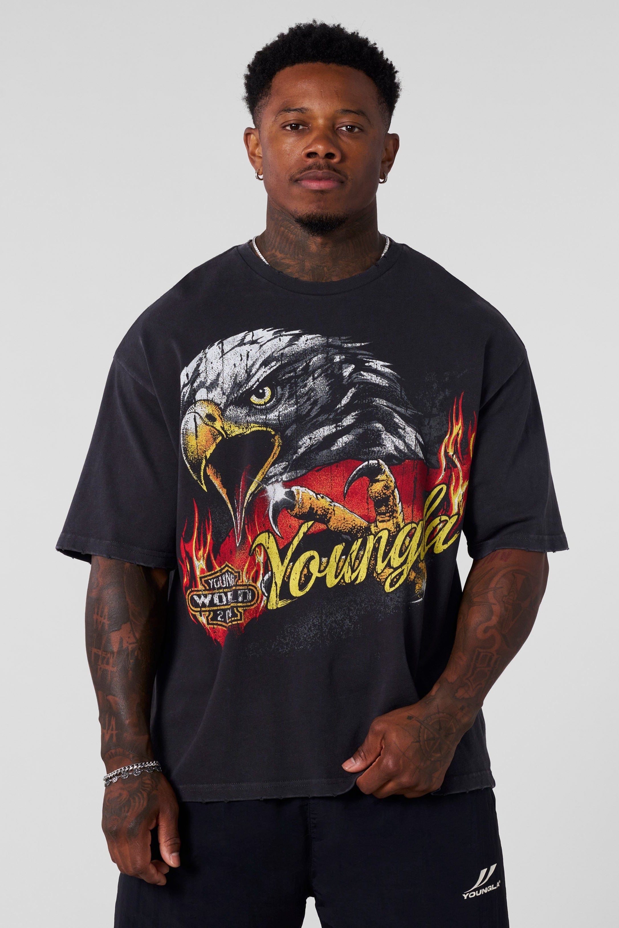 Close-up of vintage rock n roll tee with bold band graphic for casual wear