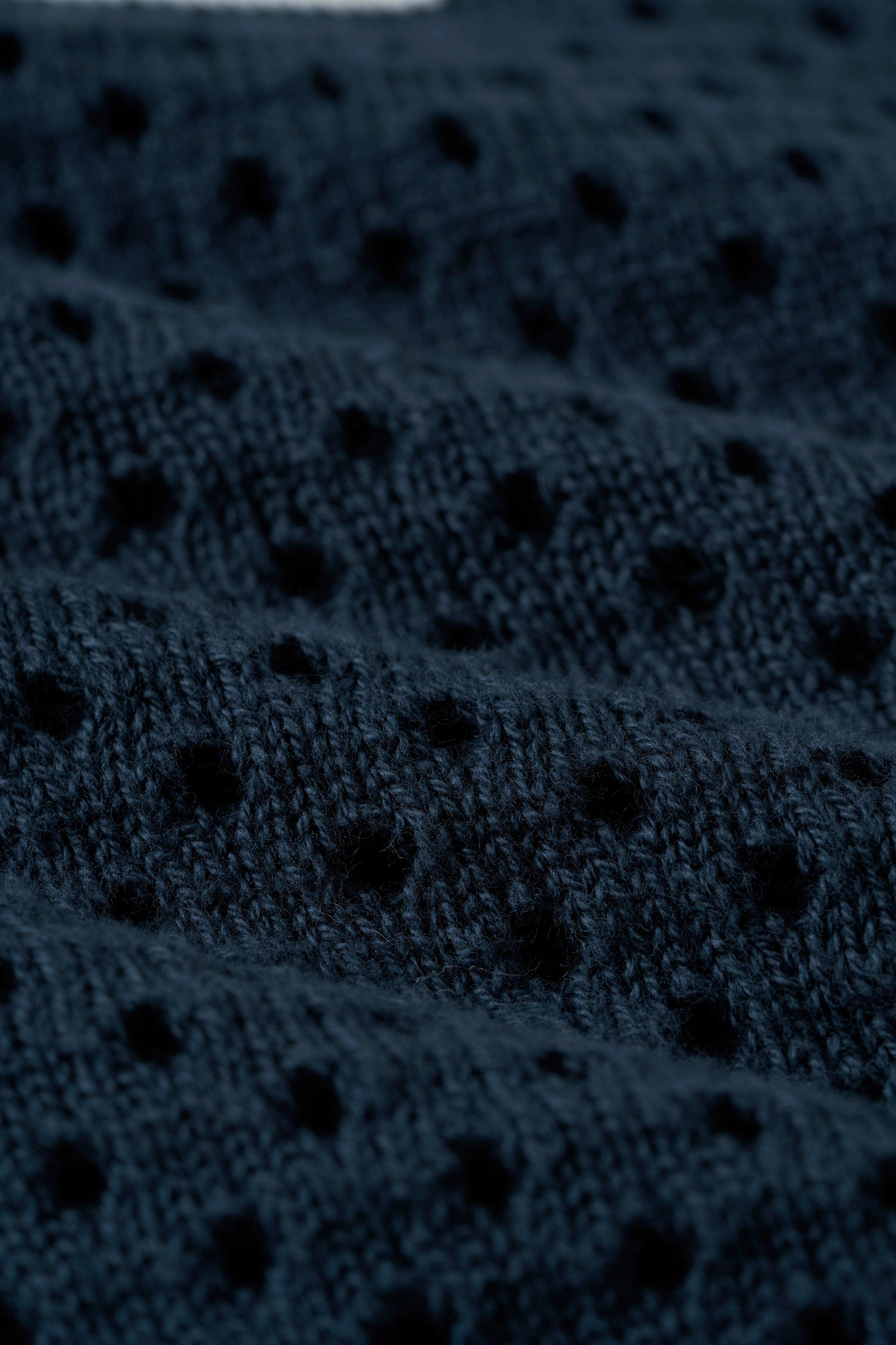 Close-up of breathable cotton fabric with mesh-style knit holes